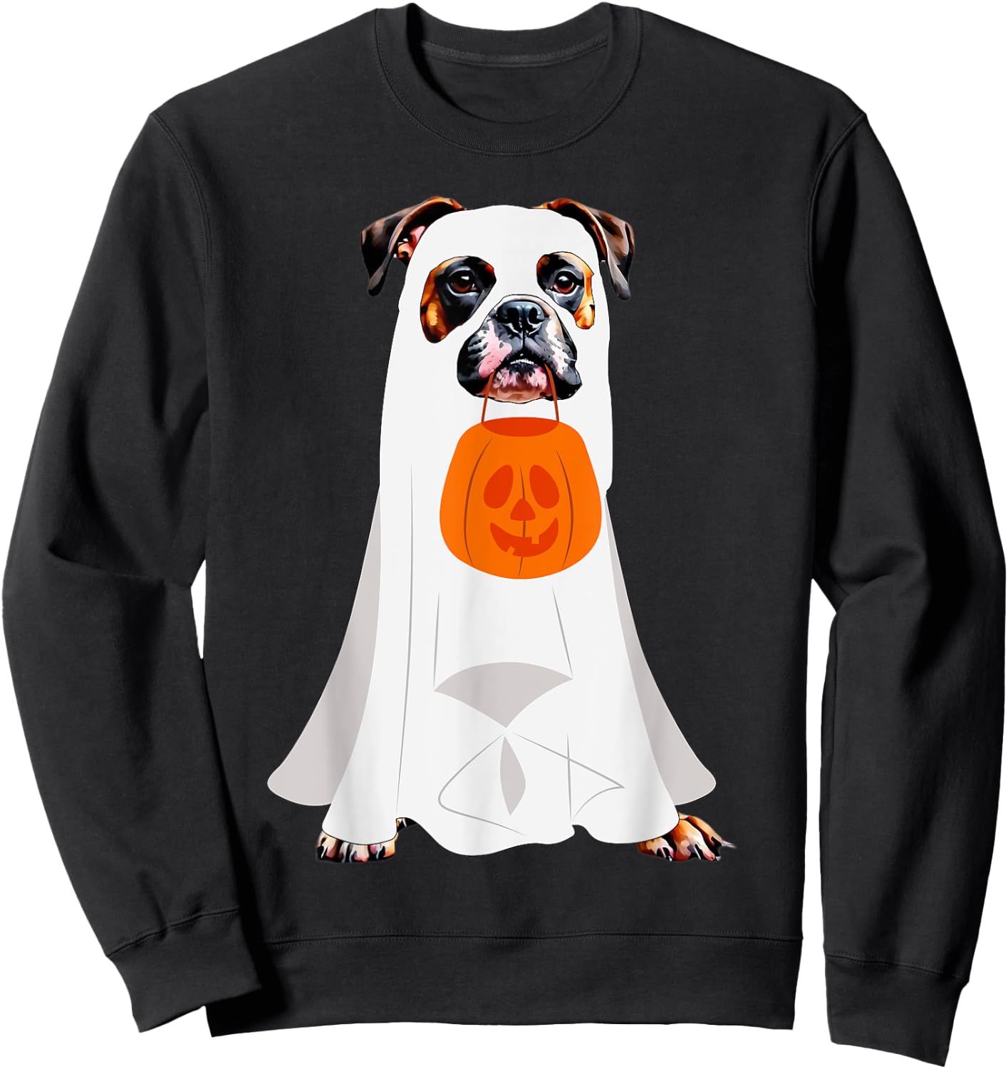 Boxer Dog Ghost Pumpkin Halloween Fall Dog Lover Men Women Kids Sweatshirt - Sweatshirt | Black