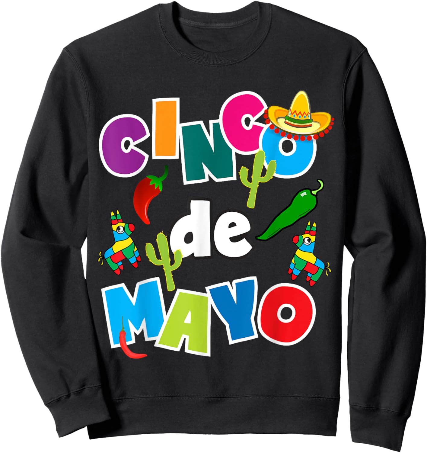 Cinco De Mayo Shirt For Kids Men Women Pinata Sombrero Fun Sweatshirt - Sweatshirt | Black