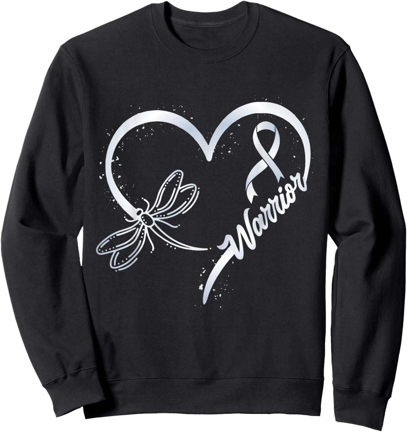 Lung Cancer Warrior Dragonfly White Ribbon Hope Sweatshirt - Sweatshirt | Black