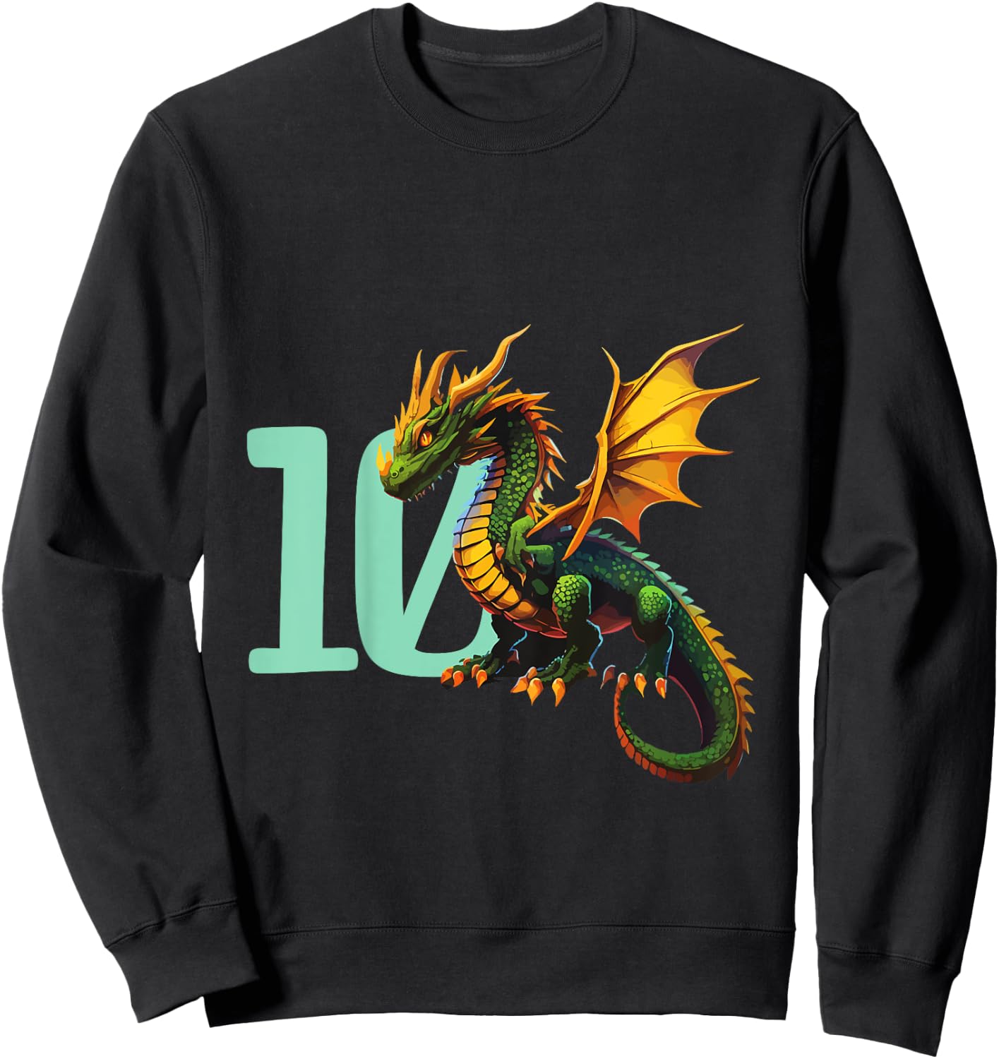 Kids Children's Birthday Dragon 10 Years Boy Dragon Number Age Sweatshirt - Sweatshirt | Black