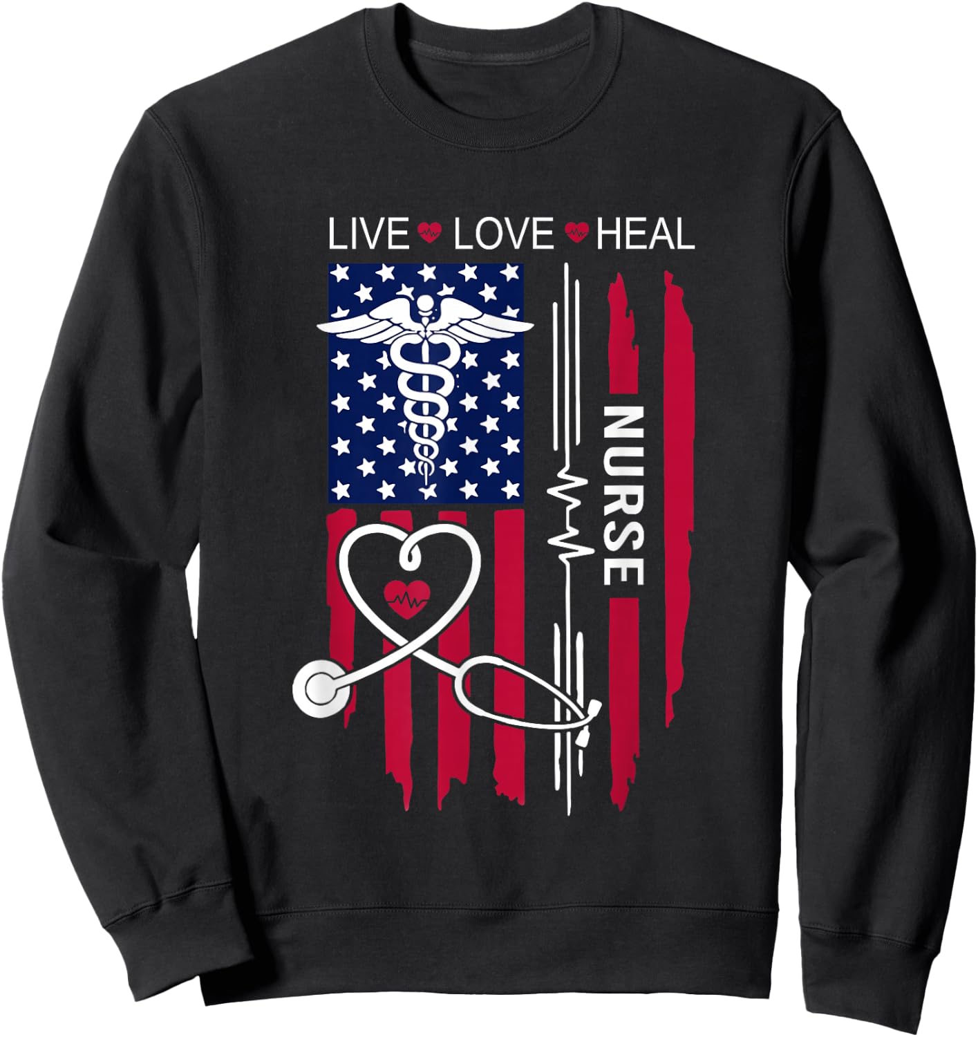 American Flag Nurse Day Gifts, Week Gift Nurse, Nurse's Day Sweatshirt - Sweatshirt | Black