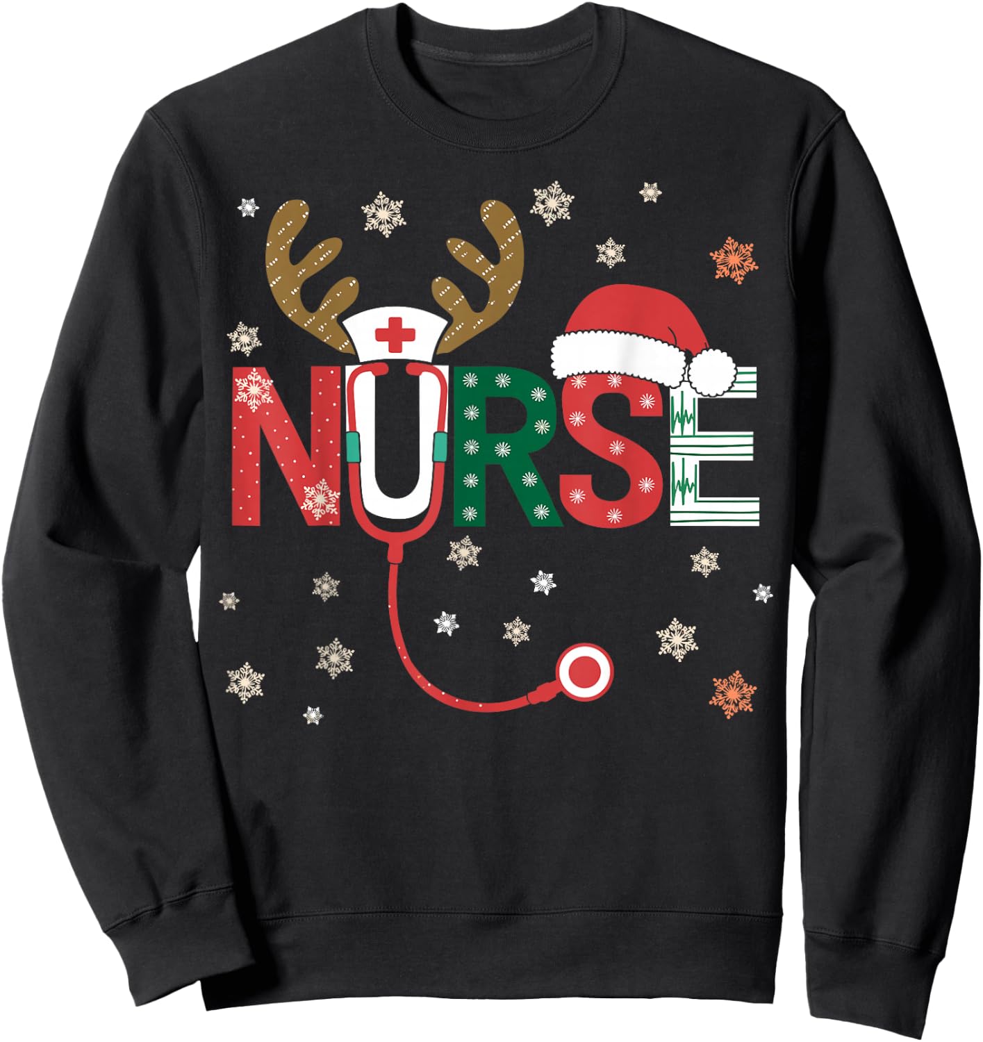 Nurse Christmas Stethoscope Nurses Xmas Sweatshirt - Sweatshirt | Black
