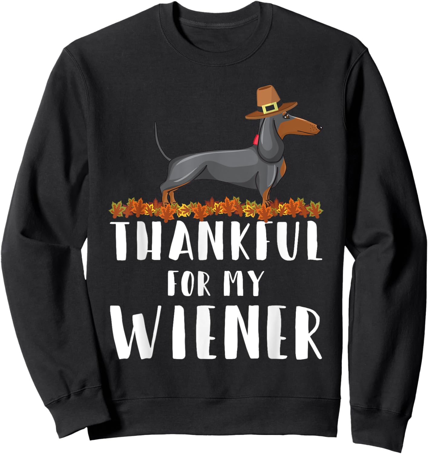 Thankful for My Wiener Dog Funny Dachshund Thanksgiving Women Kids Sweatshirt - Sweatshirt | Black