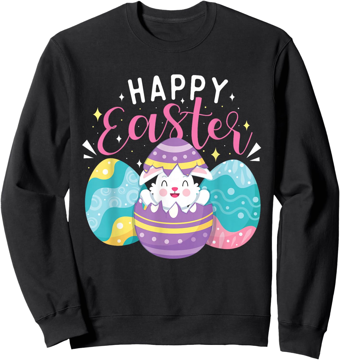 Happy Easter - Colorful Egg Hunting Eggs Christian Sweatshirt - Sweatshirt | Black