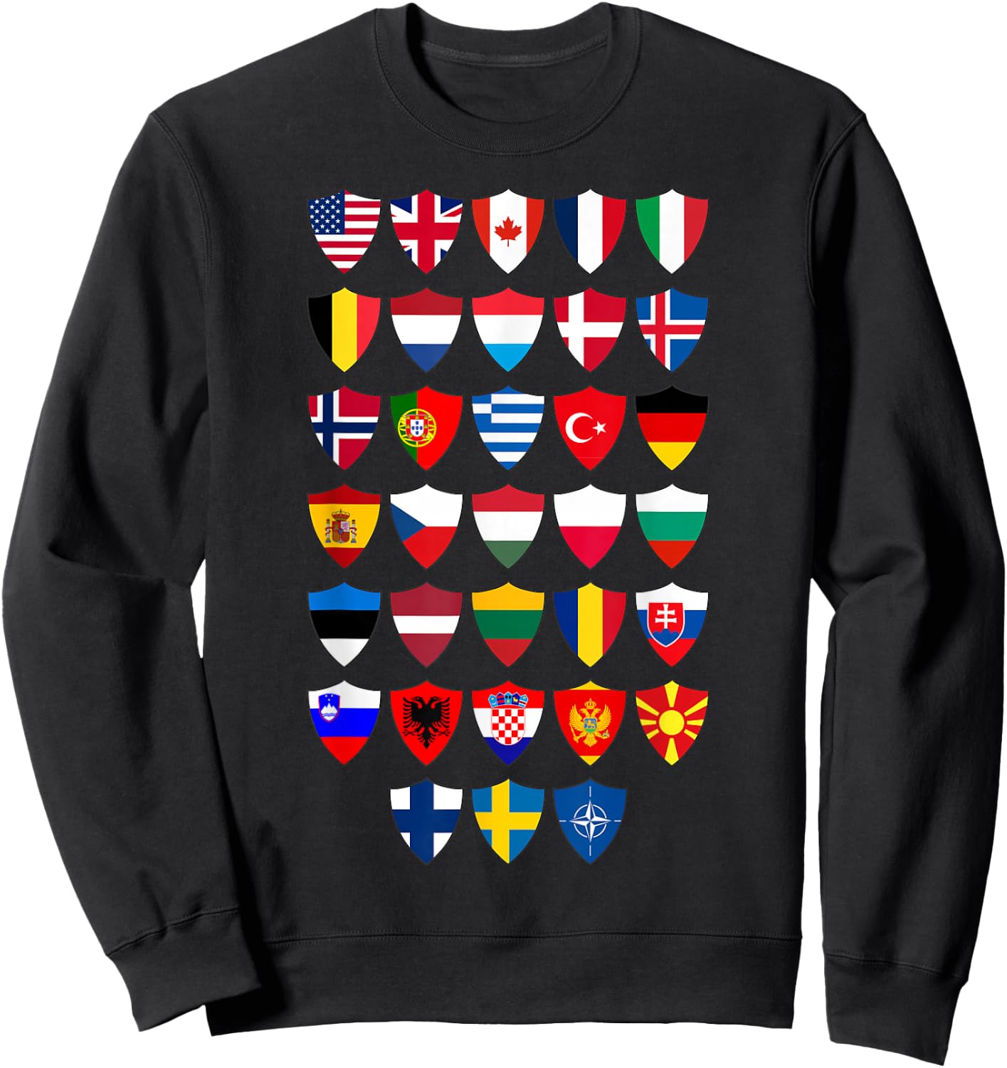 Shields of NATO: Flags of Every Member Country Sweatshirt - Sweatshirt | Black