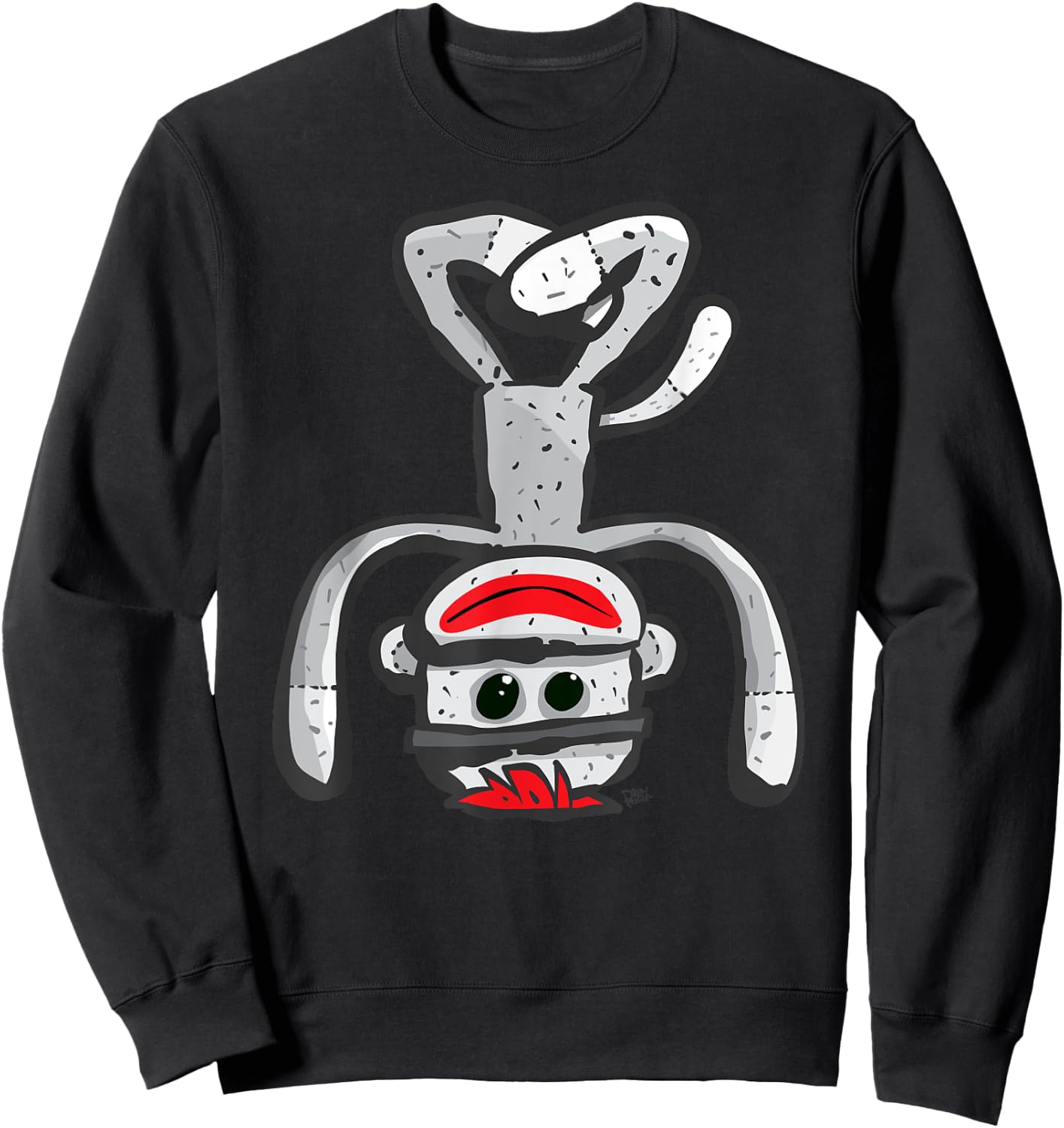 Cute Sock Monkey in Yoga Asana Headstand Pose Sweatshirt - Sweatshirt | Black