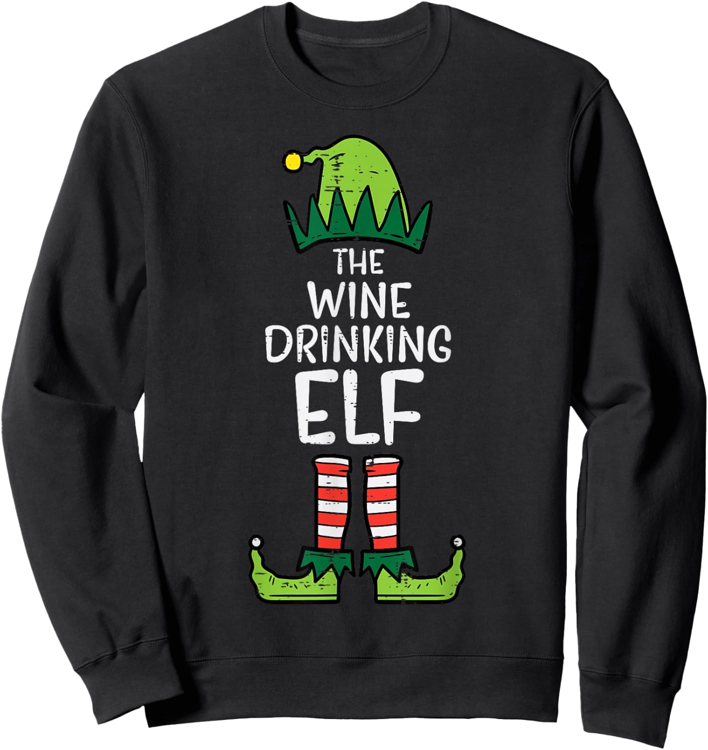 Wine Drinking Elf Xmas Christmas For Family Mom Sweatshirt - Sweatshirt | Black