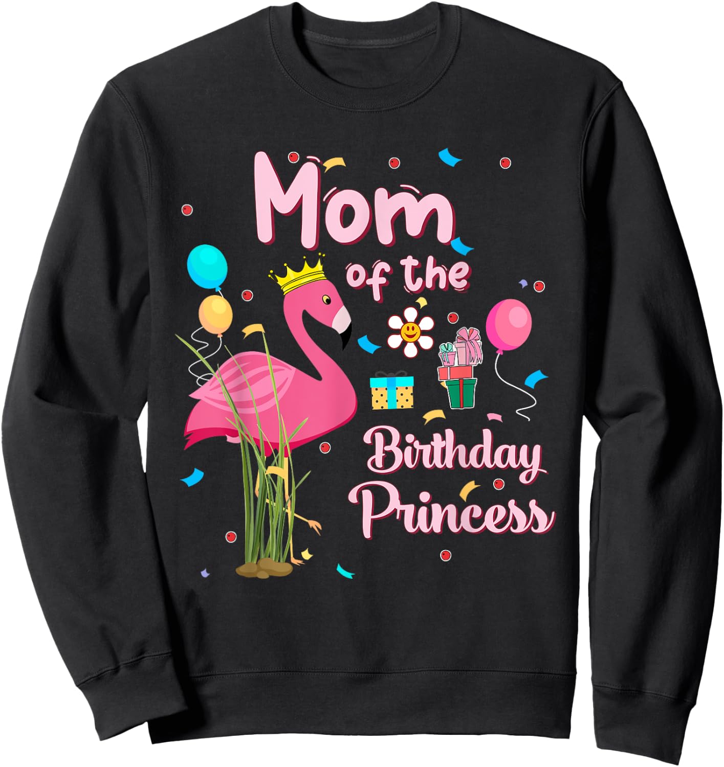 Mom of the Birthday Princess Pink Flamingo Party Squad Sweatshirt - Sweatshirt | Black