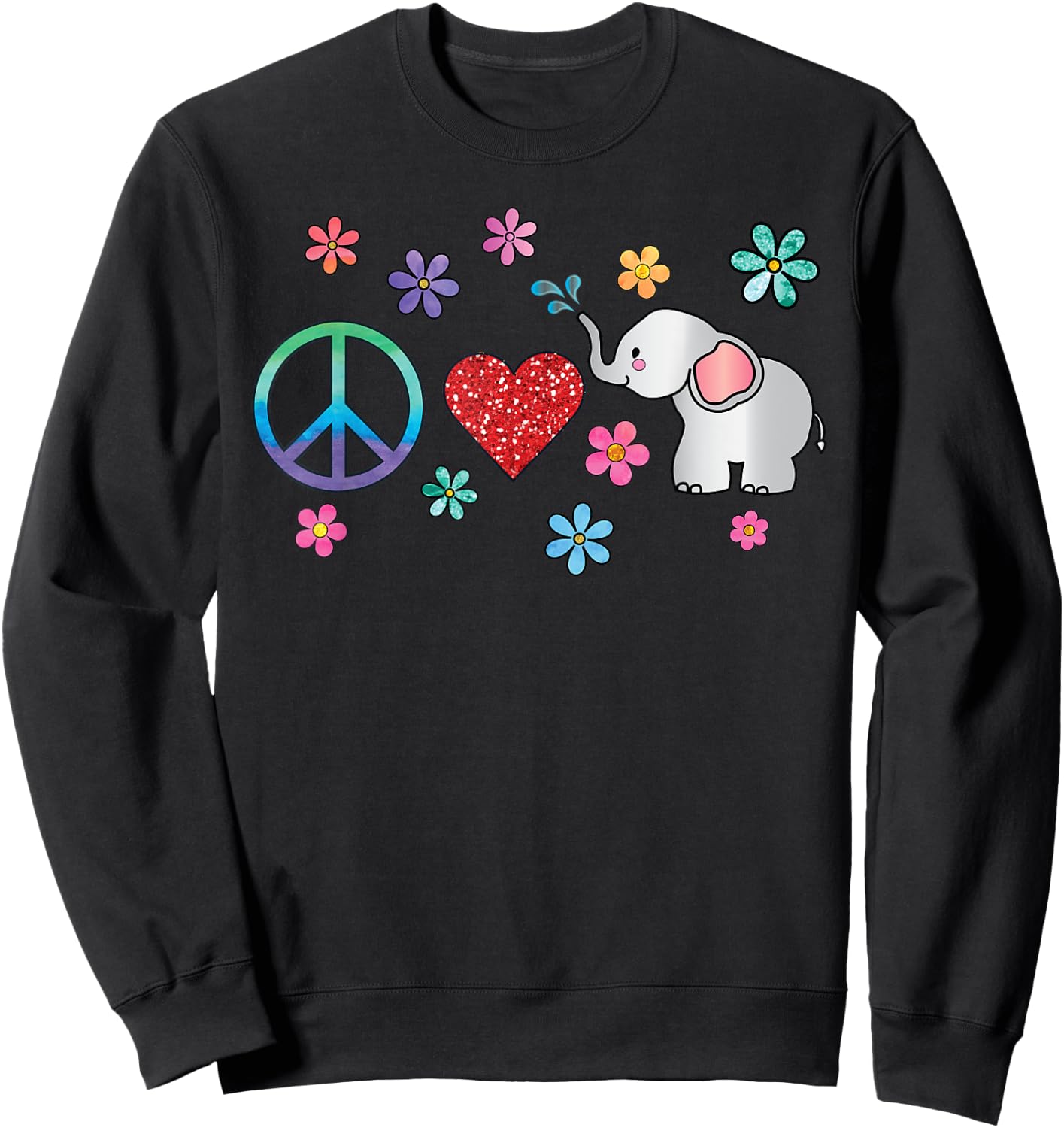 Elephant Peace Love Hippie Rainbow Boho Elephants Sweatshirt - Sweatshirt | Black