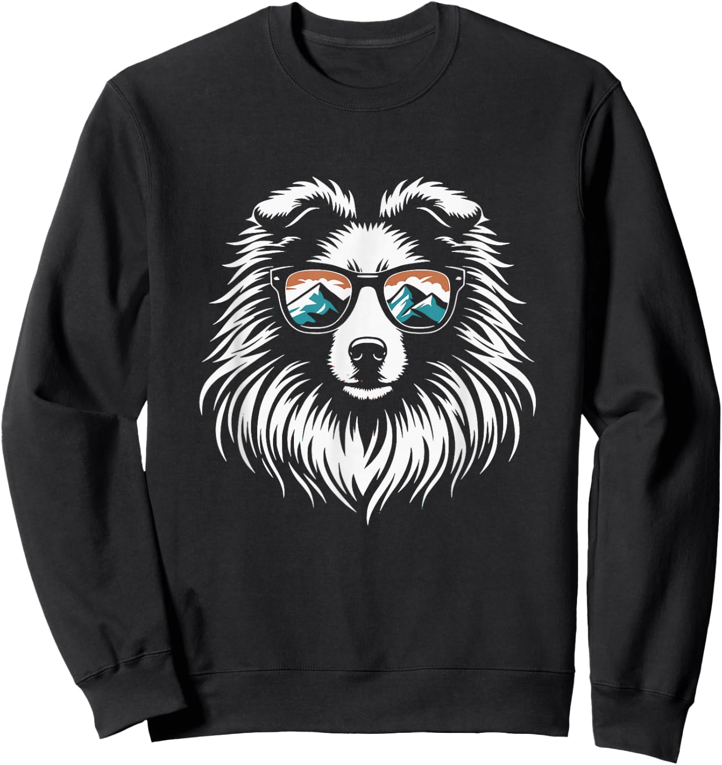 Shetland Sheepdog Dog Sunglasses Sheltie Mountain Design Sweatshirt - Sweatshirt | Black