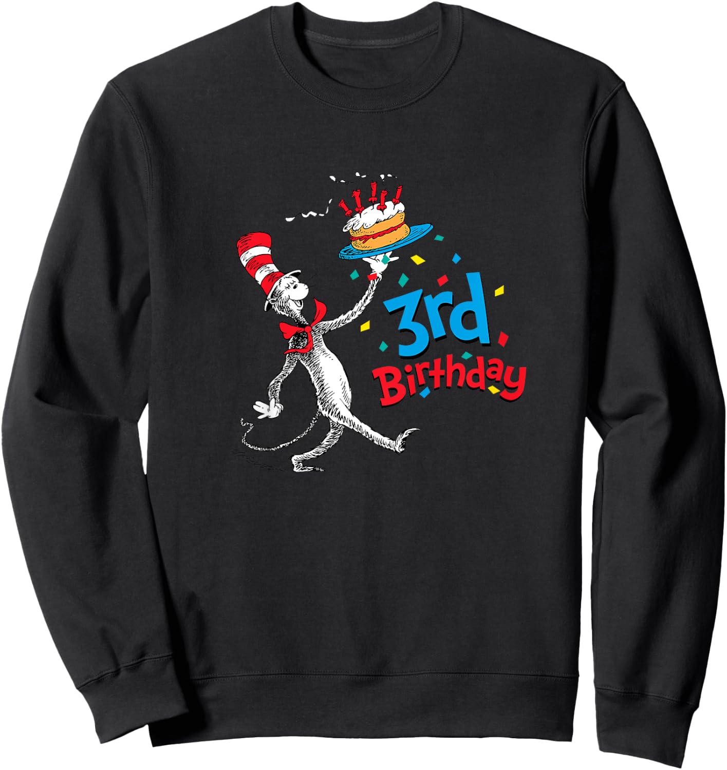 Kids Dr. Seuss Cat in the Hat 3rd Birthday Sweatshirt - Sweatshirt | Black