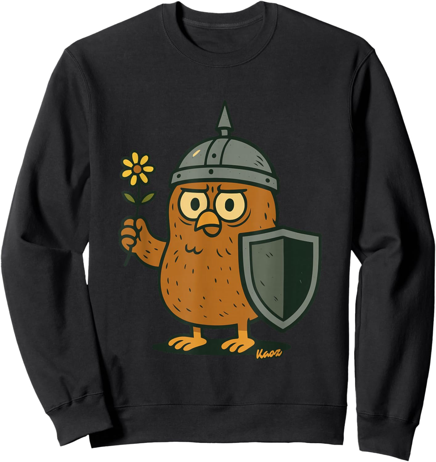 Niedlicher Vogel Ritter mit Blume Comic Kunst Sweatshirt - Sweatshirt | Black