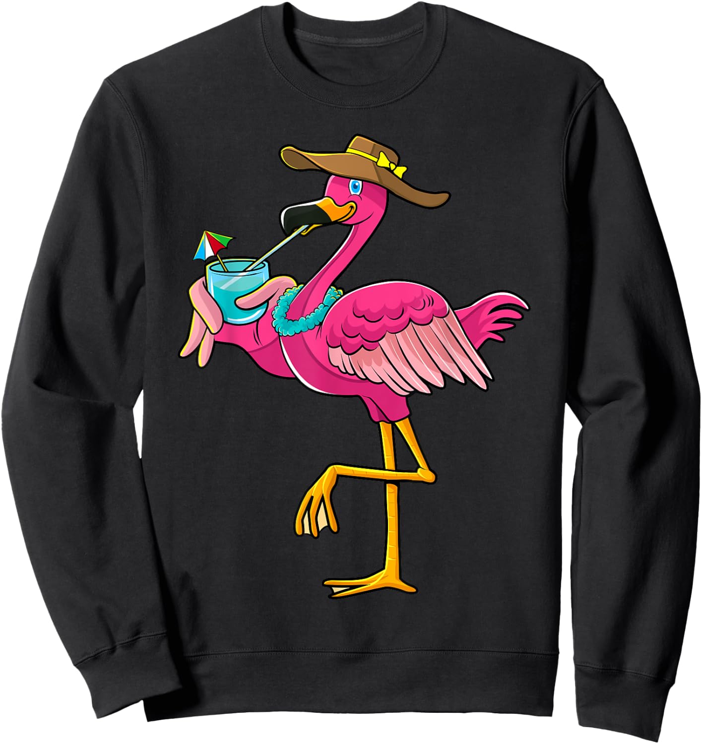 Pink Flamingo Hawaiian Summer Tropical Luau Women Kids Sweatshirt - Sweatshirt | Black