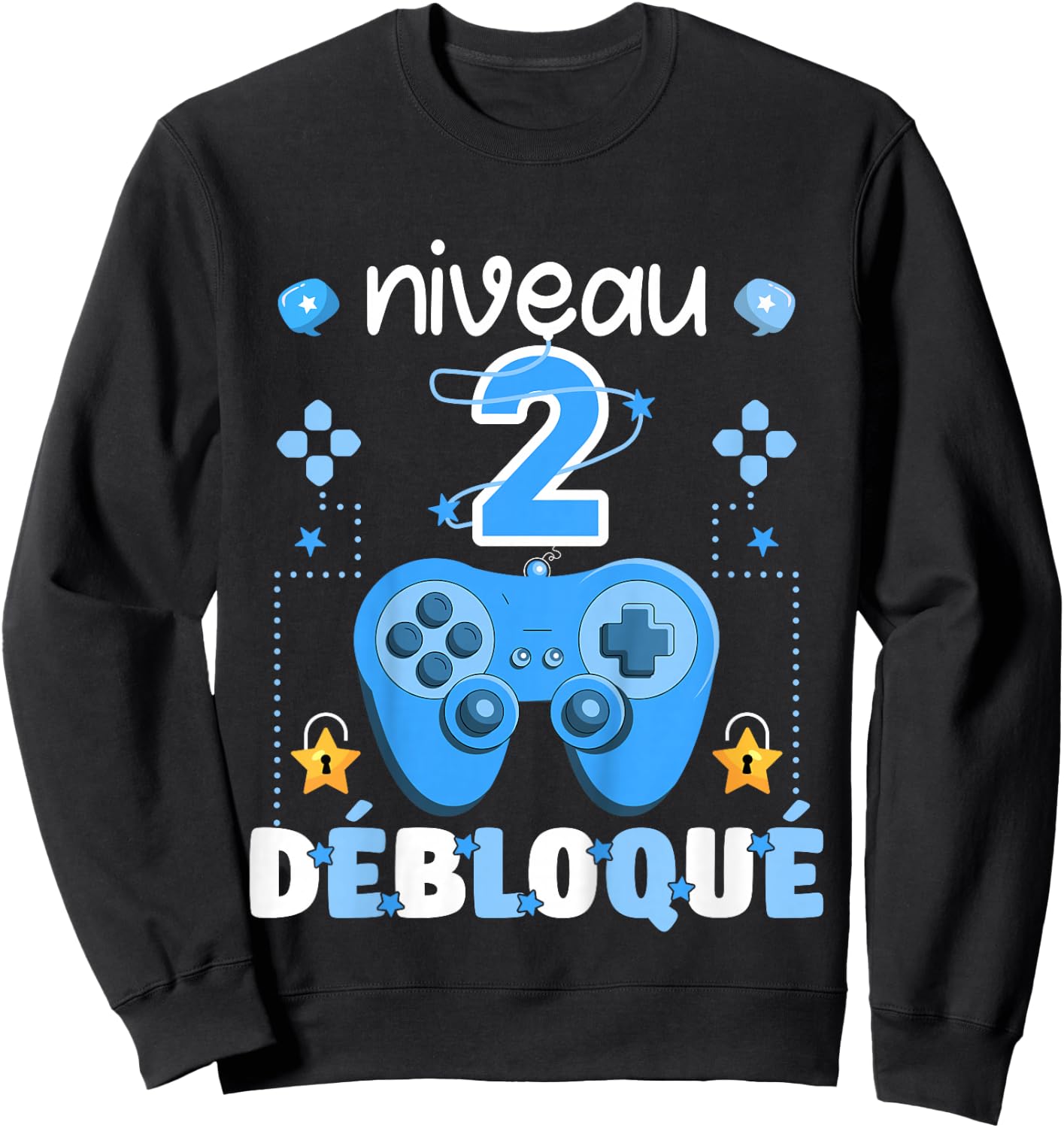 Kid Level 2 Unlocked Gaming Teen Geek Birthday 2 Years Gamer , Black, 2 Sweatshirt - Sweatshirt | Black