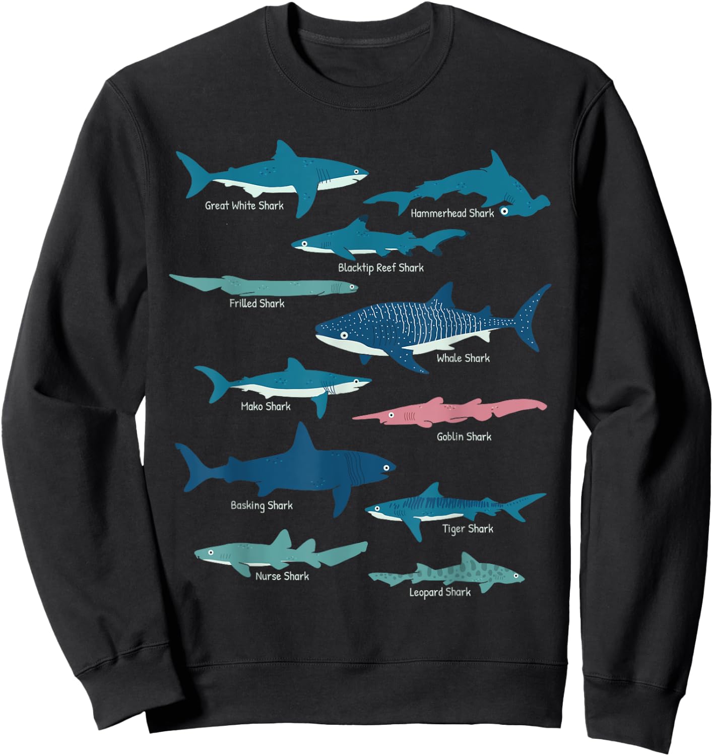 Types Of Sharks Educational Collection Marine Biologists Sweatshirt - Sweatshirt | Black