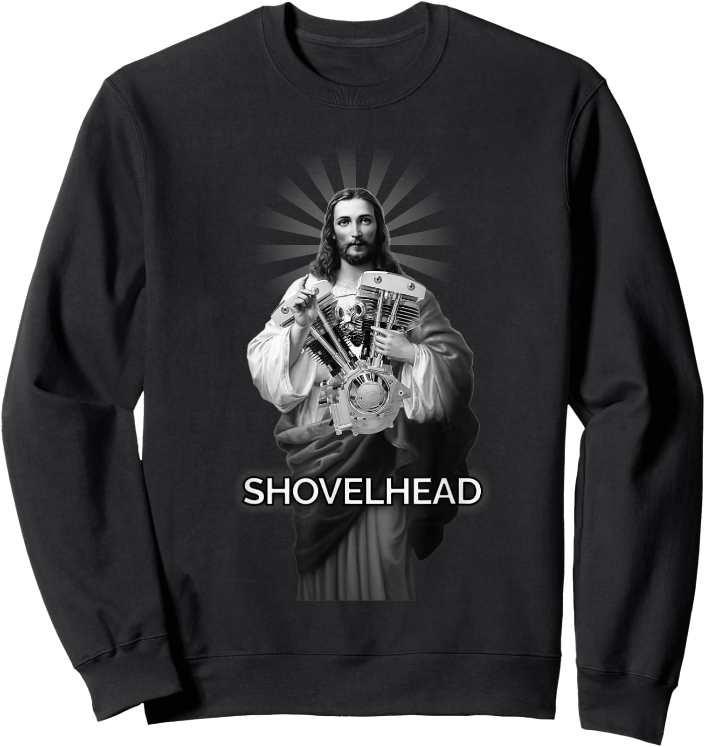Kegel Schaufelkopf BW HD Jesus Christus Retro Motorrad Motor Sweatshirt - Sweatshirt | Black