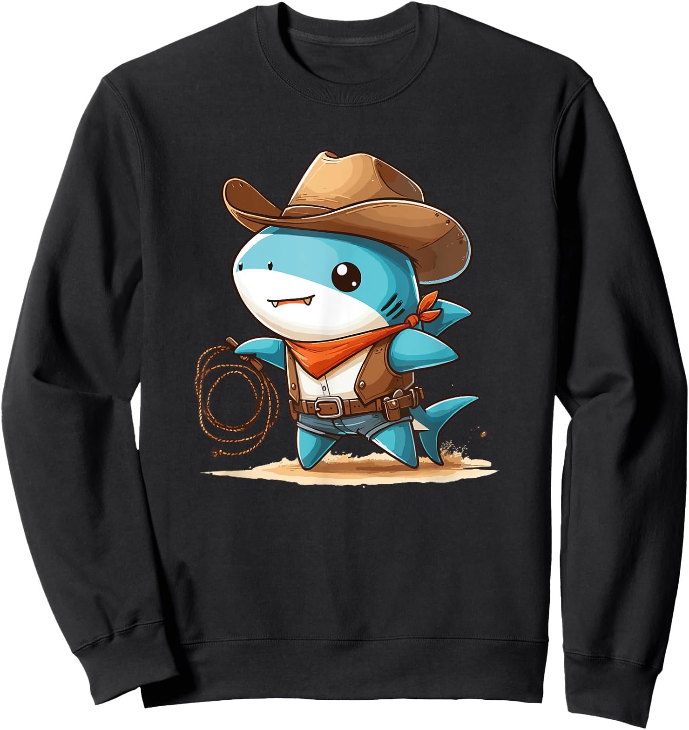 Western Rodeo Cowboy Hat Shark Texas Animals Sweatshirt - Sweatshirt | Black