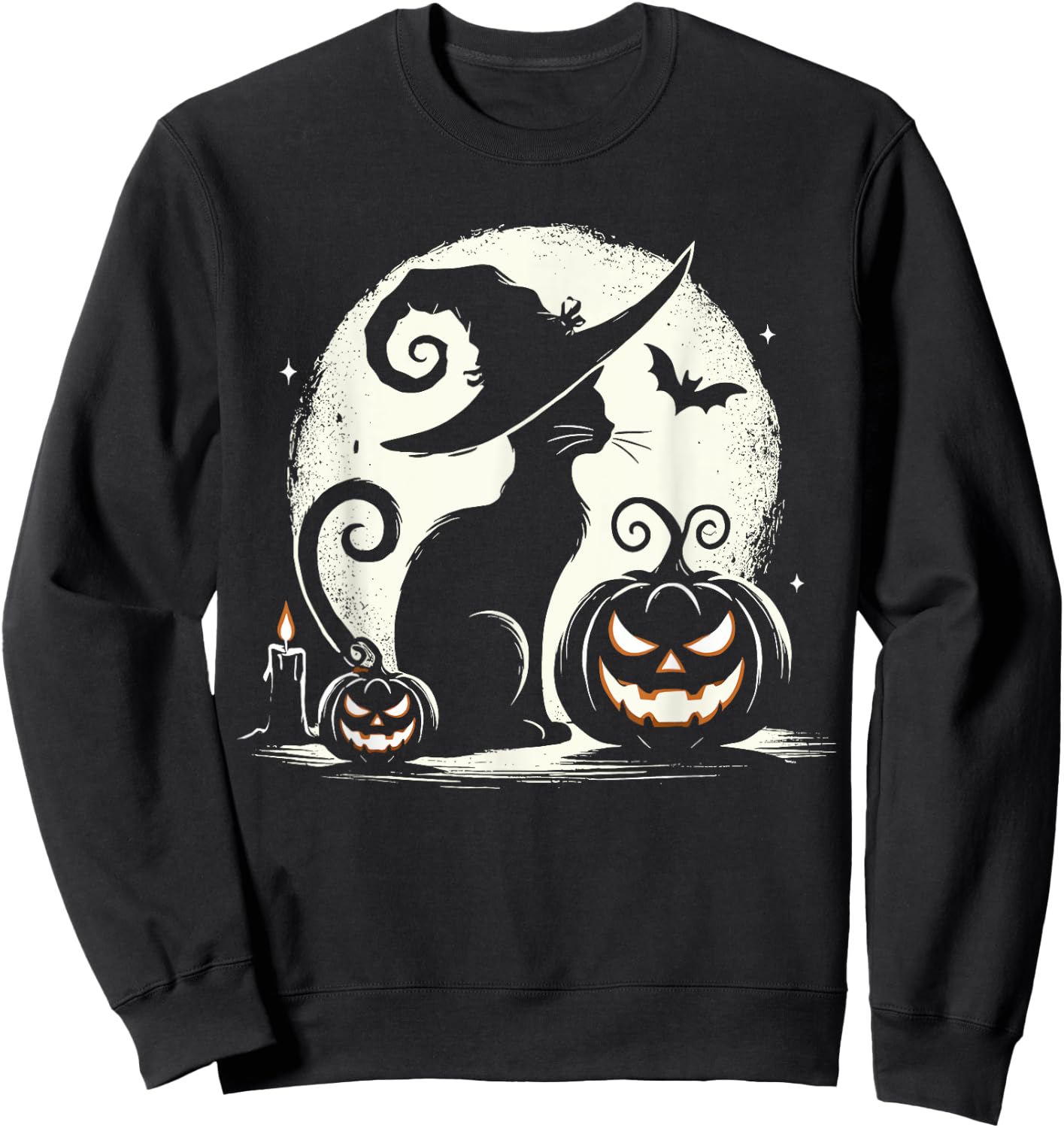 Scary Halloween Cat Costume Retro Cat Moon Women Kids Sweatshirt - Sweatshirt | Black
