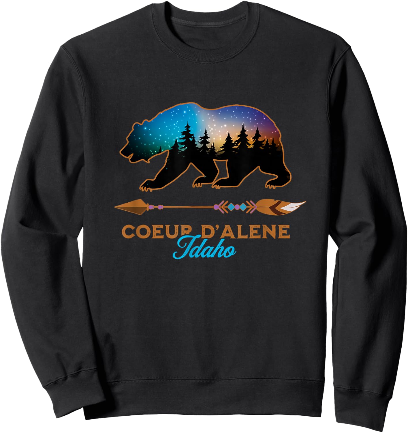 Coeur d'Alene Idaho Bear Starry Night Travel Souvenir Sweatshirt - Sweatshirt | Black