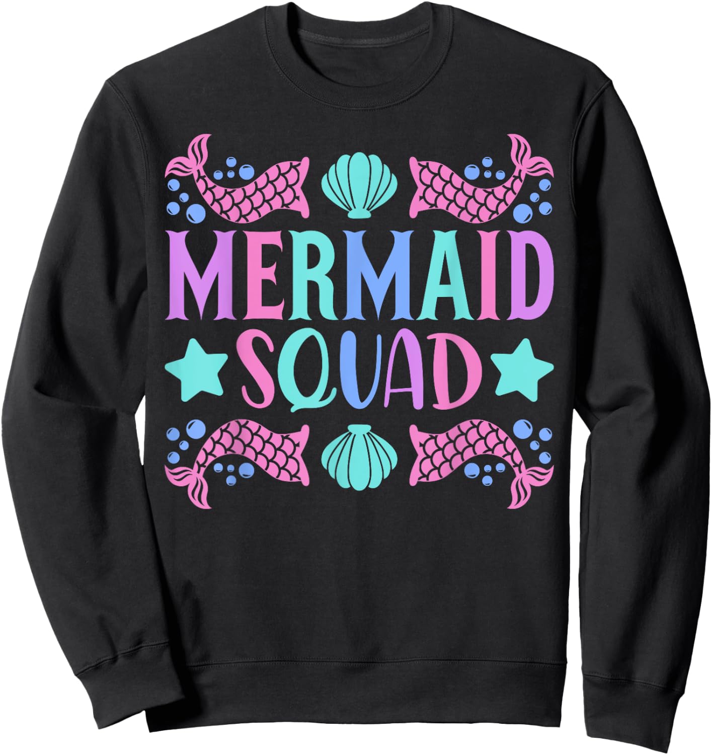 Mermaid Squad Cute Mermaid Birthday Party Outfit Kid Mermaid Sweatshirt - Sweatshirt | Black