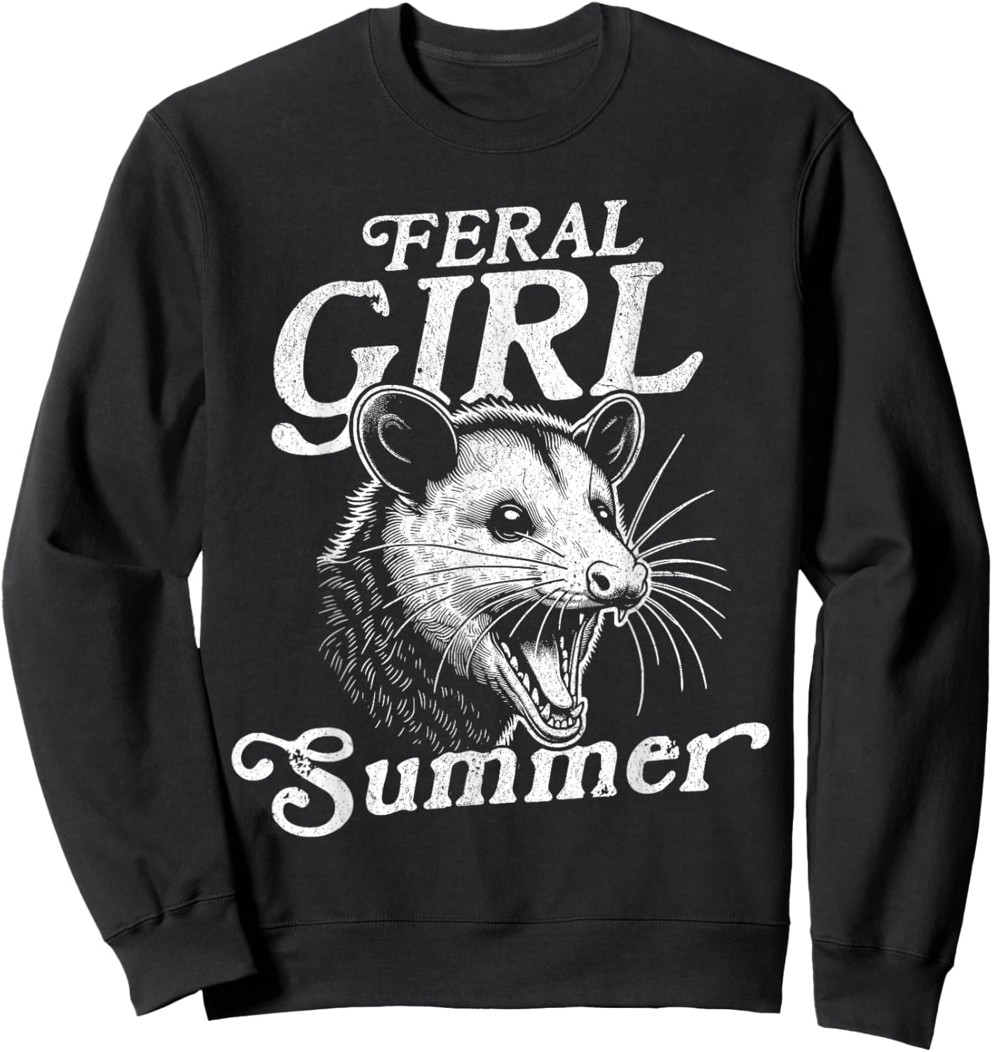 Feral Girl Summer Opossum Funny Sweatshirt - Sweatshirt | Black