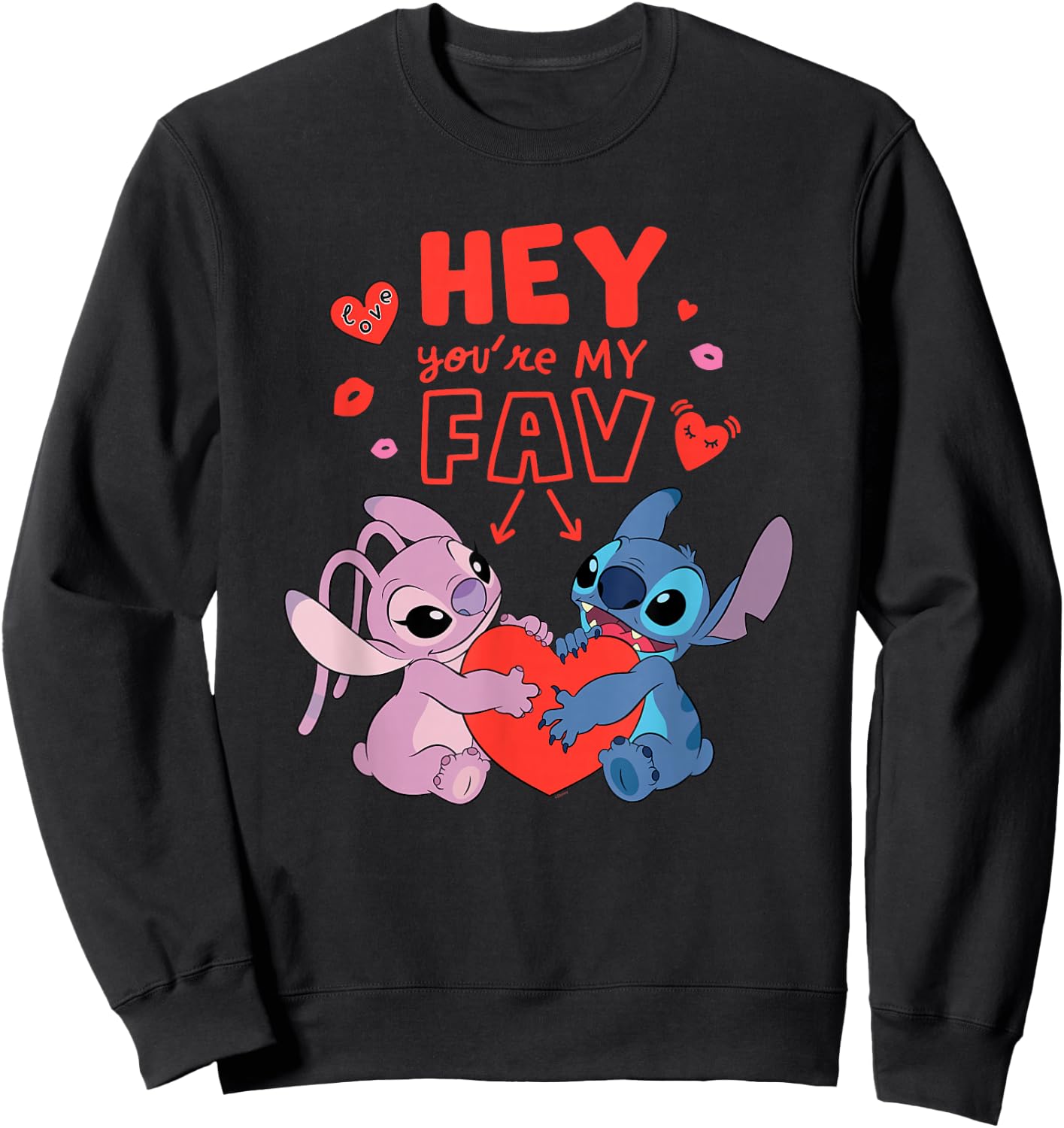 Disney Stitch & Angel Hey You're My Fav Love Valentine's Day Sweatshirt - Sweatshirt | Black