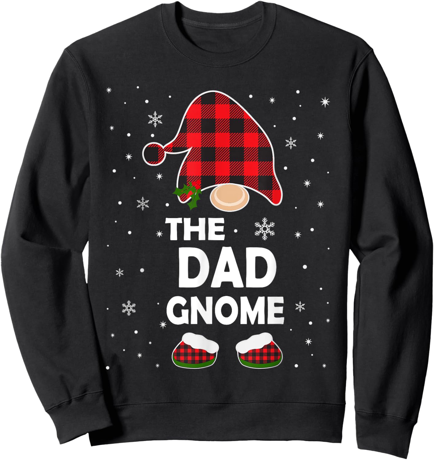 Dad Gnome Buffalo Plaid Matching Family Christmas Pajama Sweatshirt - Sweatshirt | Black