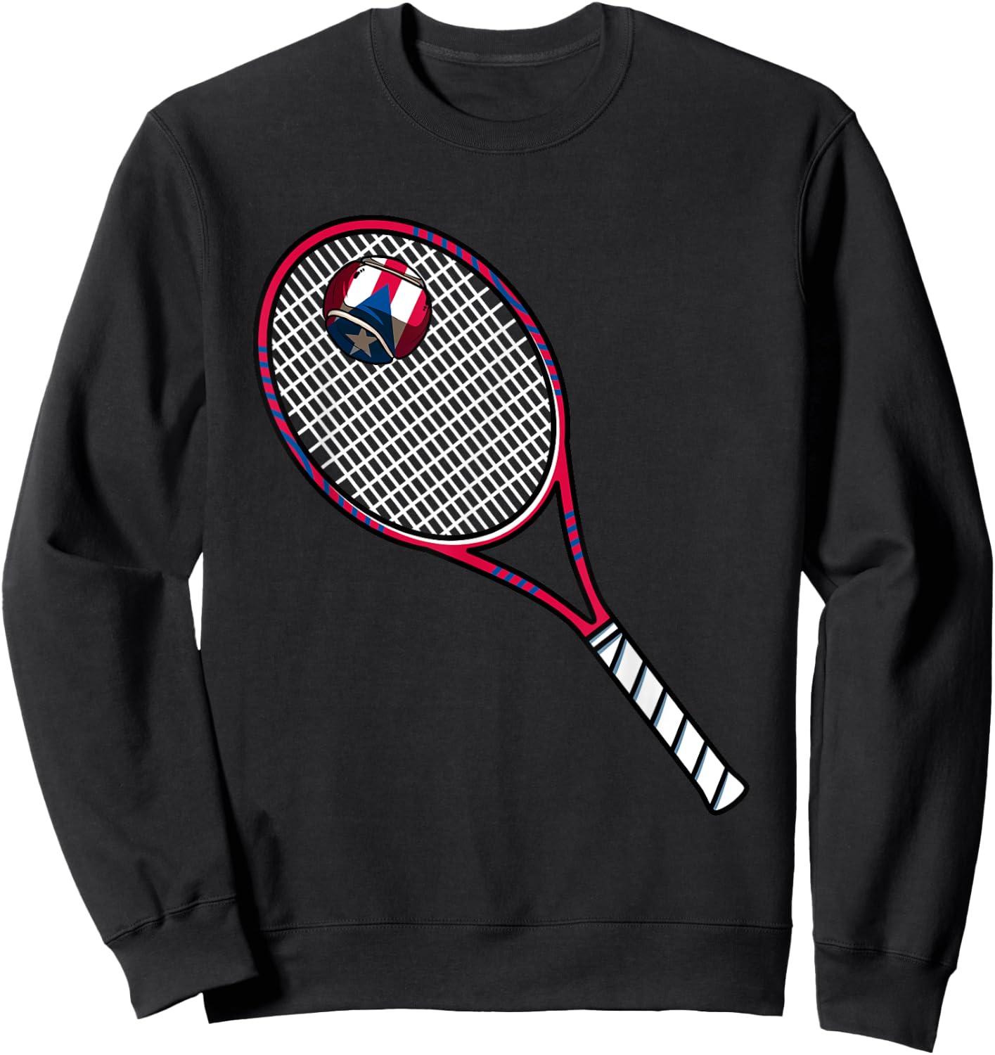 Tennis Racket And Ball Flag Of Puerto Rico Sweatshirt - Sweatshirt | Black