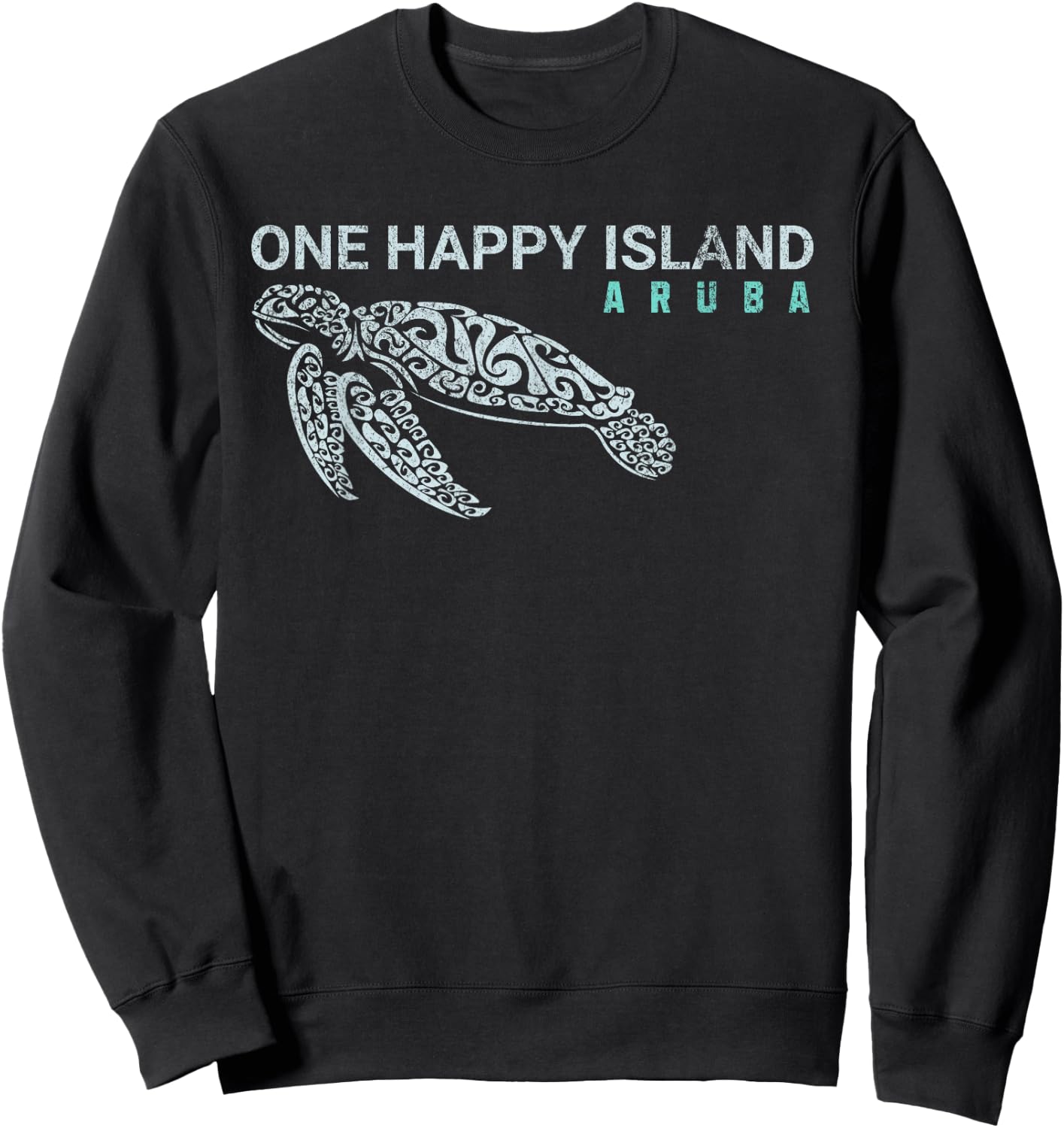 One Happy Island Aruba Tribal Turtle Vintage Style Sweatshirt - Sweatshirt | Black