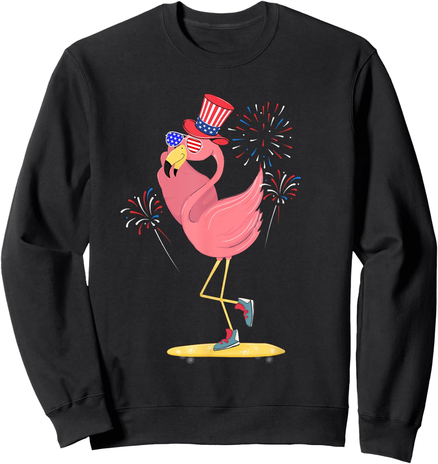 Pink Flamingo 4th Of July Funny Patriotic Bird Lover Sweatshirt - Sweatshirt | Black