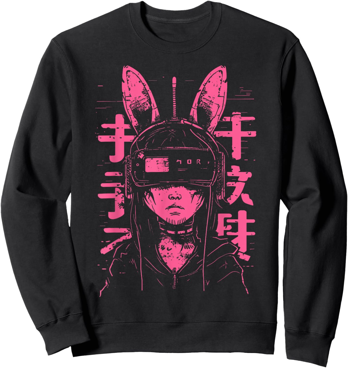 Anime Manga Punk Bunny Girl | Cyberpunk Japanese Harajuku Sweatshirt - Sweatshirt | Black