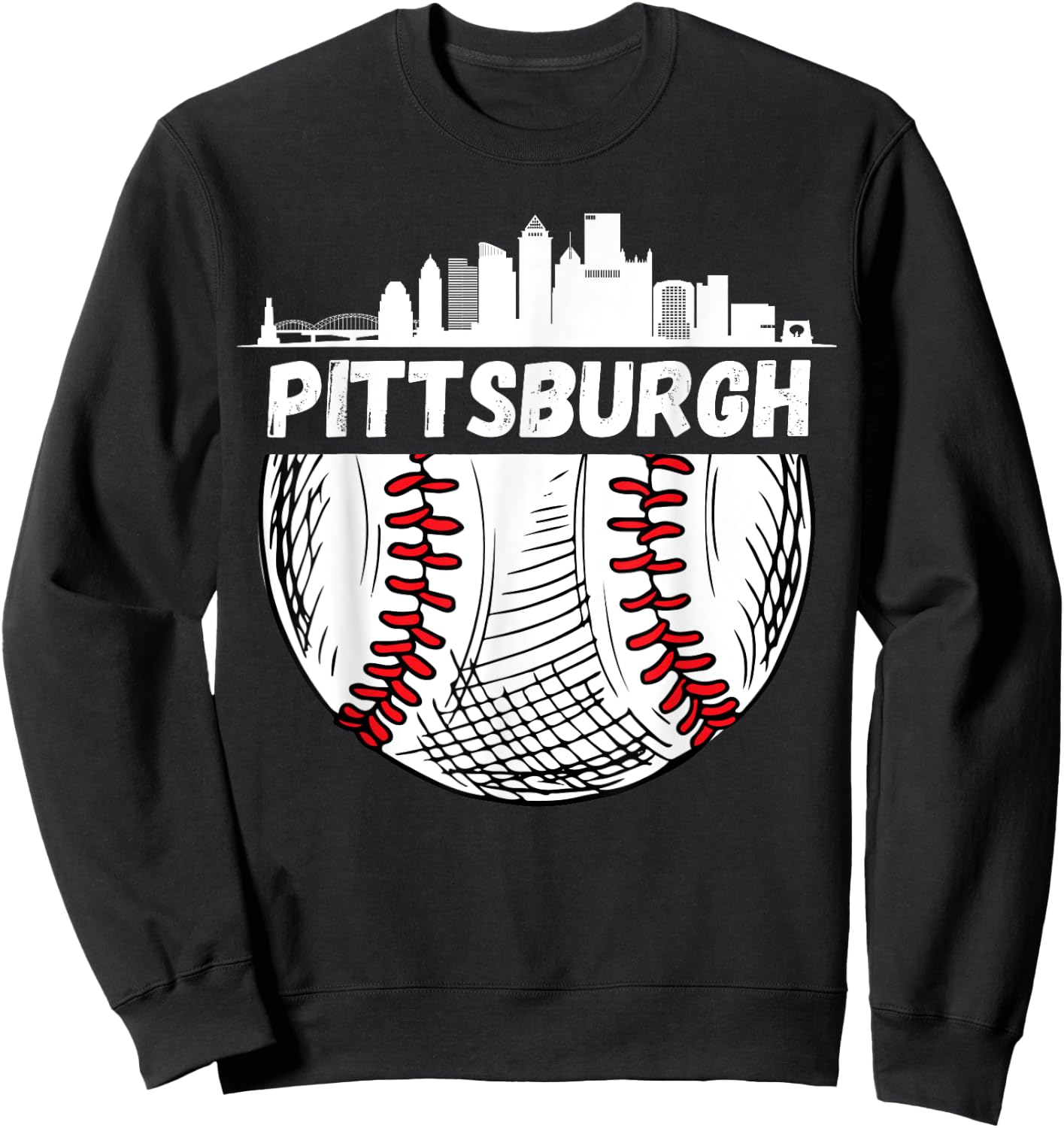 Vintage Pittsburgh Baseball Skyline Pittsburgh Baseball Sweatshirt - Sweatshirt | Black