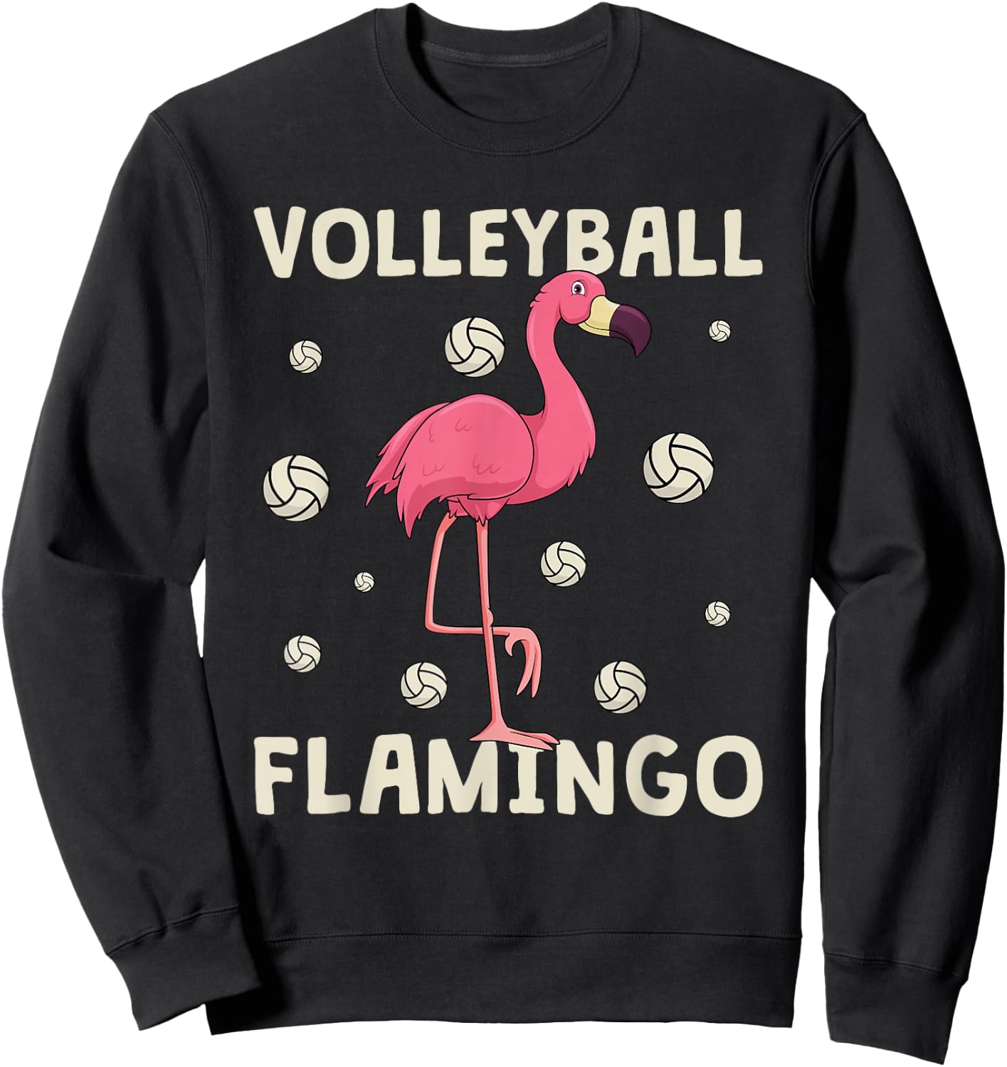 Pink Flamingo Volleyball Funny Beach Vball Girls Sweatshirt - Sweatshirt | Black