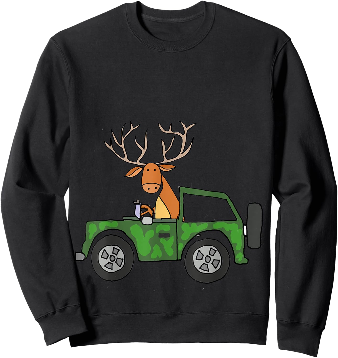 Smilealottees Cool Buck Deer Driving Camouflage Car Sweatshirt - Sweatshirt | Black
