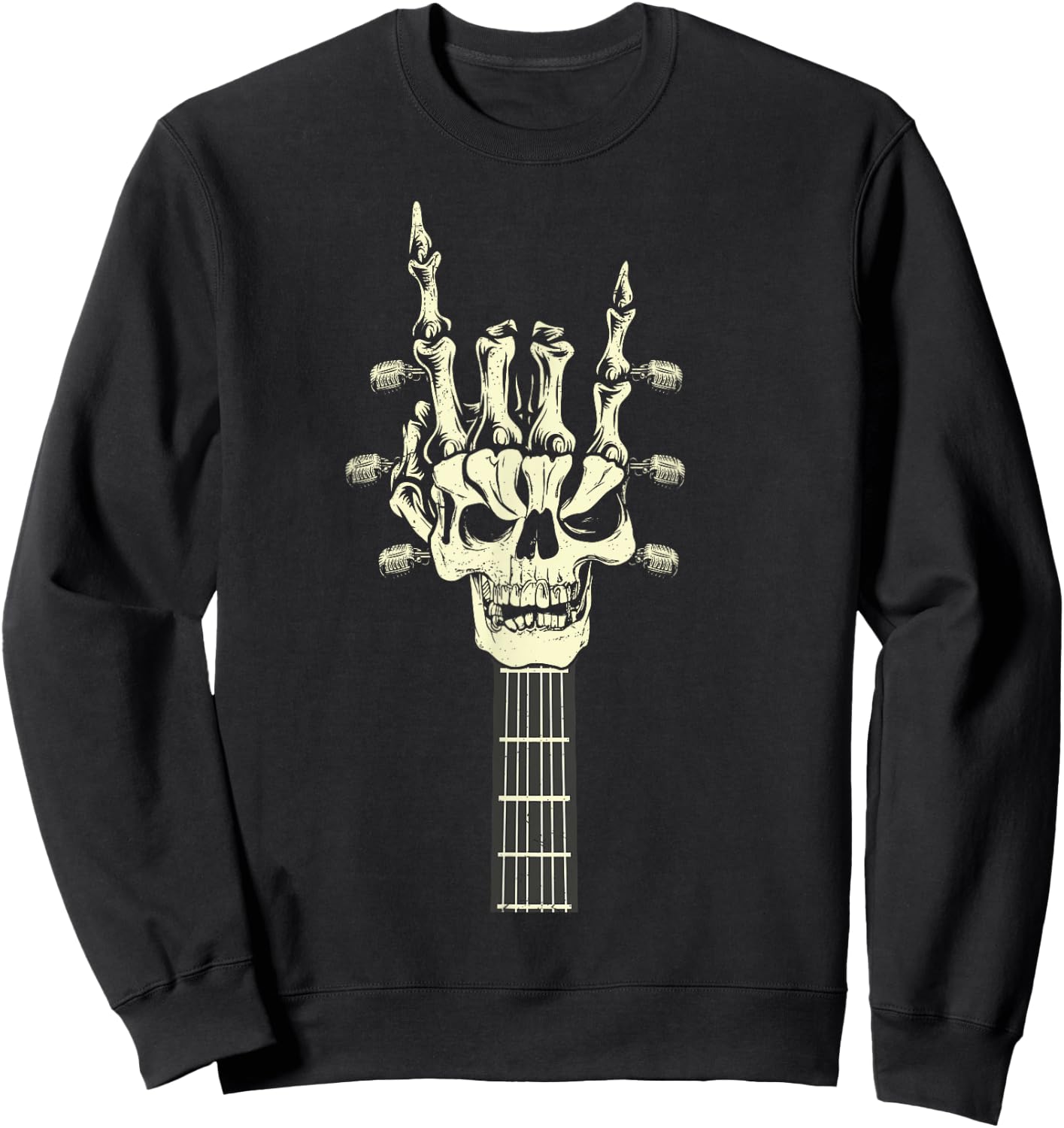 Rock On Skeleton Hand Guitar Rock & Roll Men Women Rock Band Sweatshirt - Sweatshirt | Black