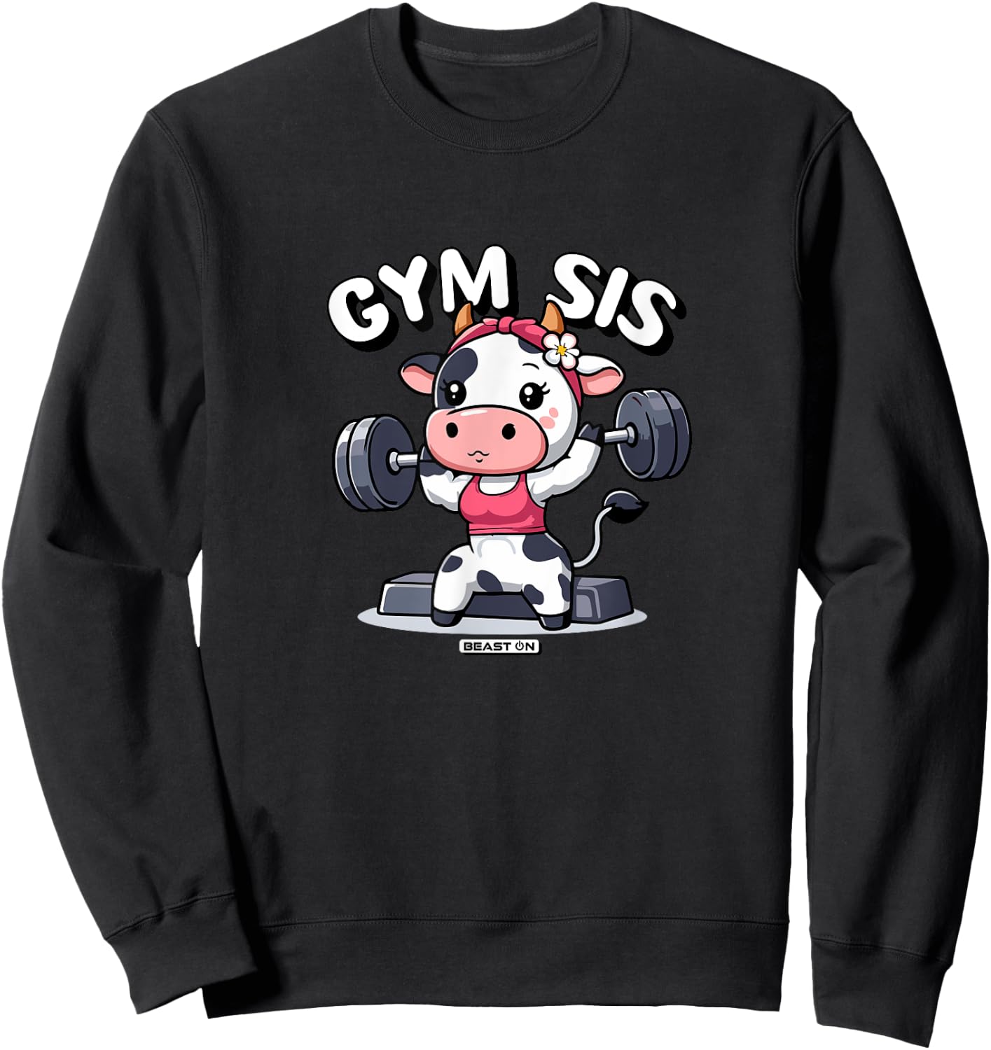 Gym Sis Cow Funny Fitness Training Cute Women Sweatshirt - Sweatshirt | Black