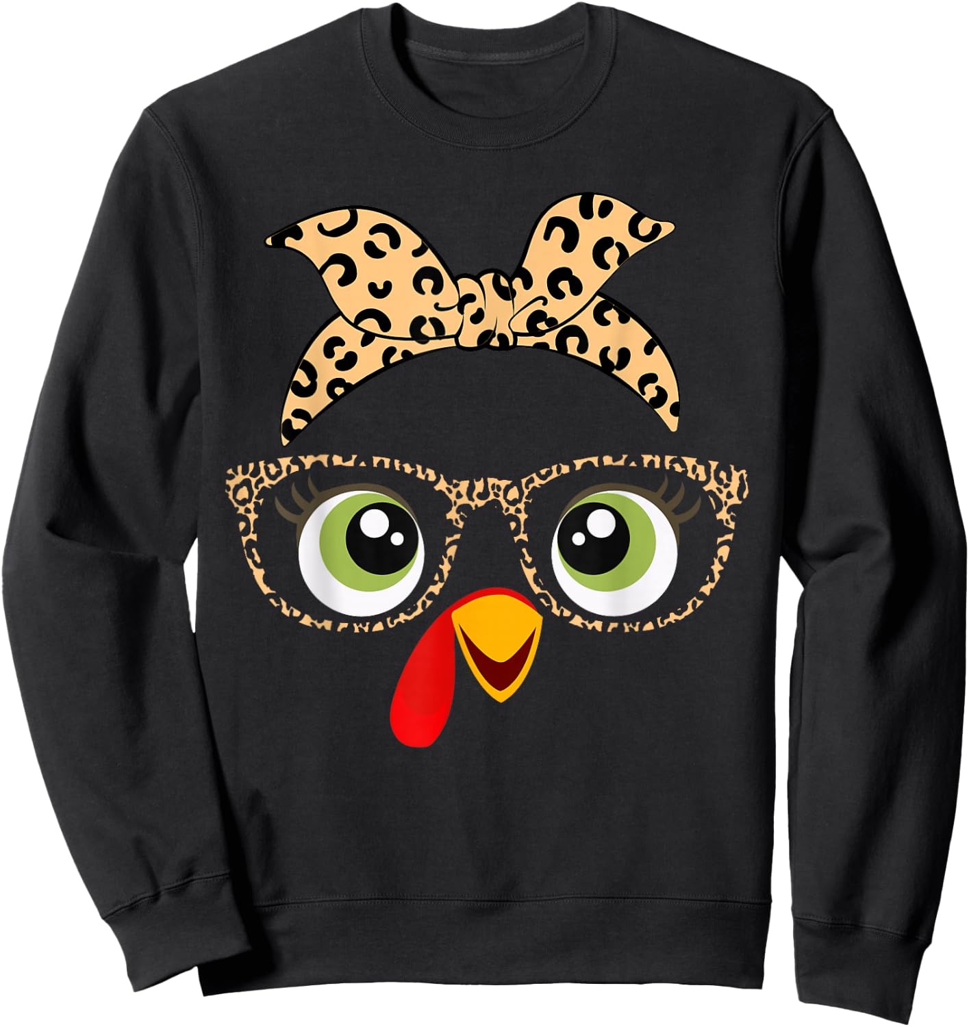 Thanksgiving Turkey Face Leopard Print Glasses For Girls Sweatshirt - Sweatshirt | Black