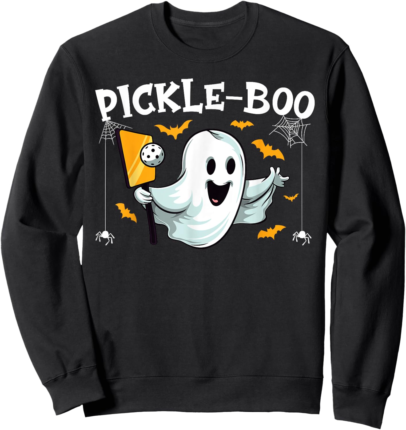 Pickleball Halloween Funny Ghost Pickle-boo Pun Paddle Sweatshirt - Sweatshirt | Black