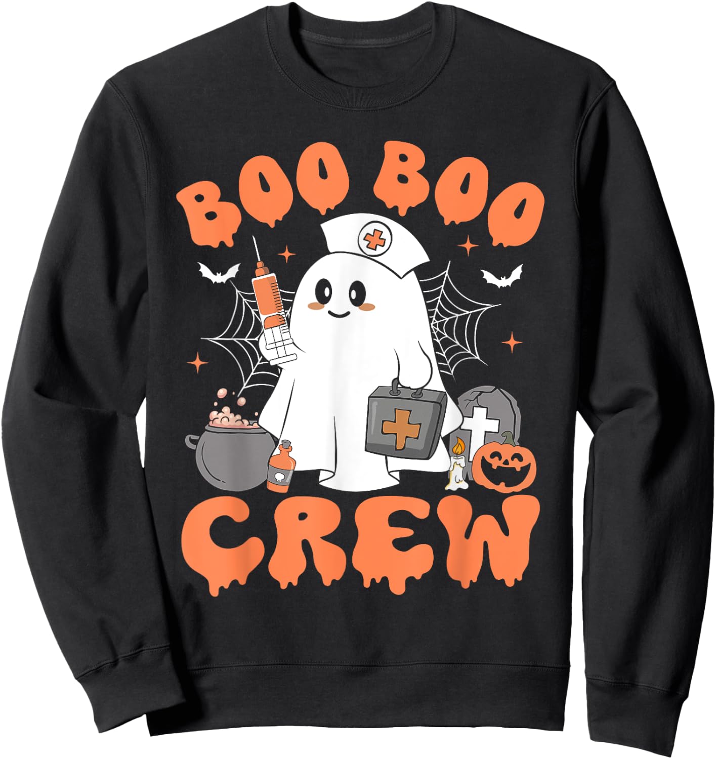 Boo Boo Crew Nurse Shirt Women Cute Ghost Halloween Nursing Sweatshirt - Sweatshirt | Black
