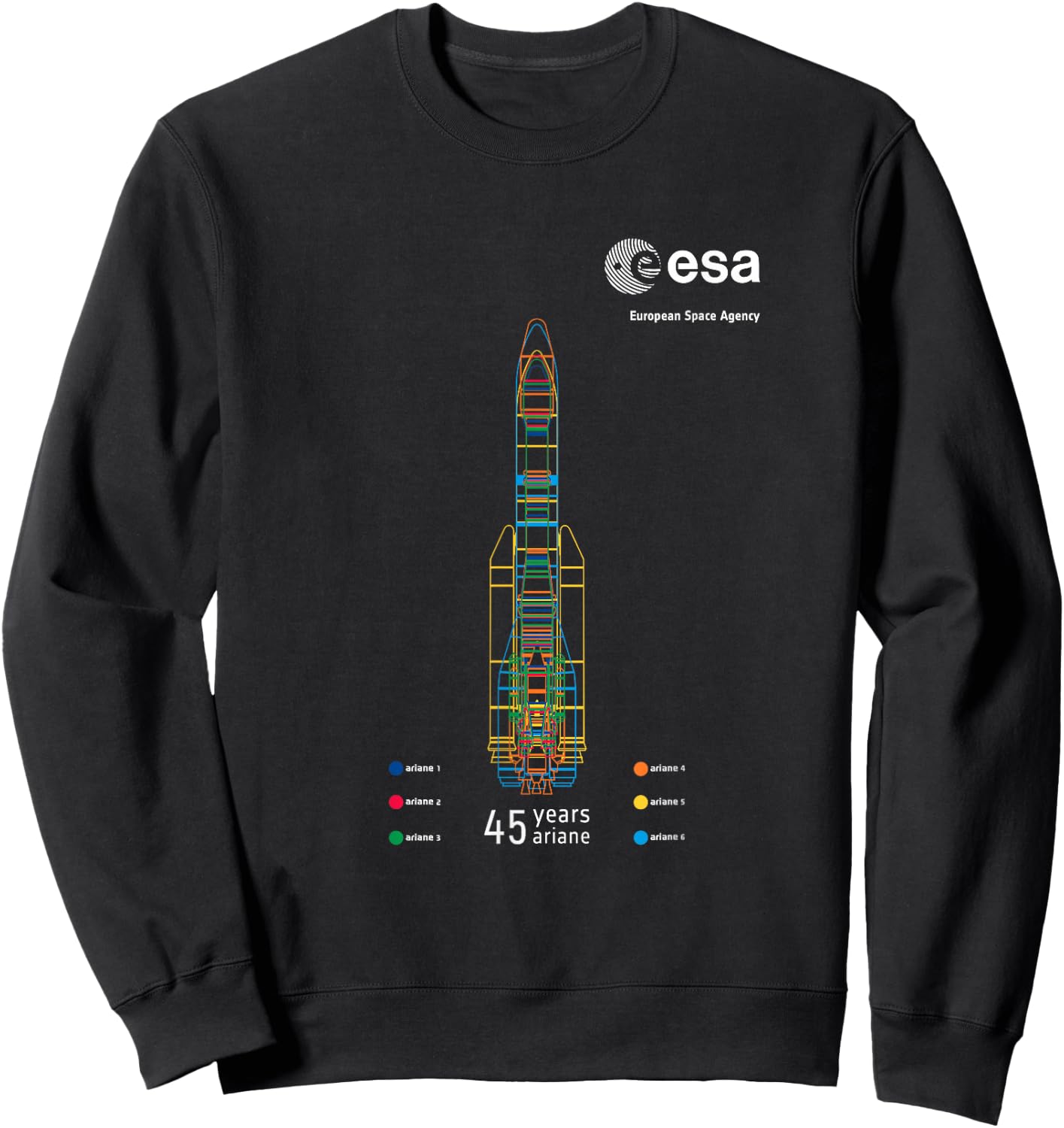 ESA European Space Agency 45 Jahre Ariane 1-6 Rocket , black Sweatshirt - Sweatshirt | Black