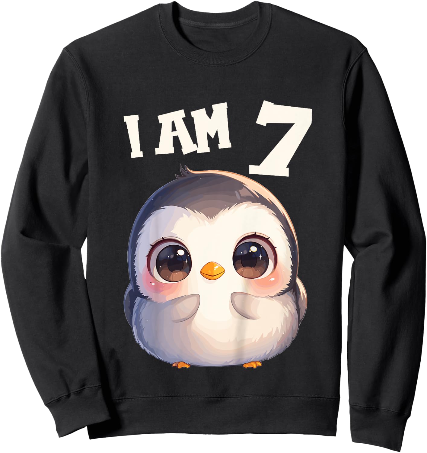 Kids 7 Years old 7 birthday Penguins Boy Girl Penguin Sweatshirt - Sweatshirt | Black