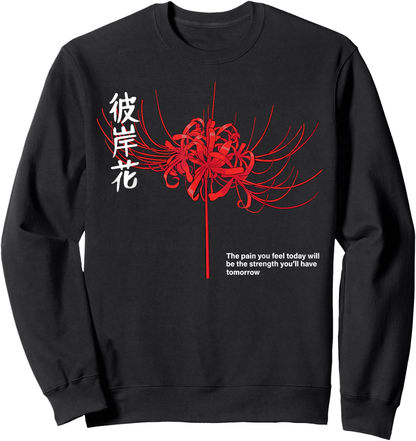 Japanese Spider Lily Soft Grunge Anime Aesthetic Flower Fan Sweatshirt - Sweatshirt | Black