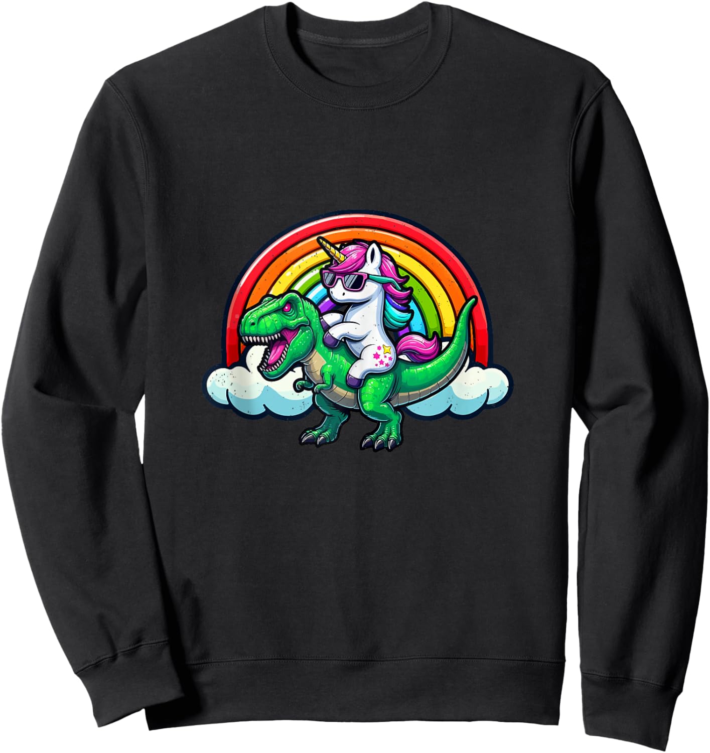 Unicorn Riding T-Rexx LGBT-Q Rainbow Flag Gay Pride Month Sweatshirt - Sweatshirt | Black