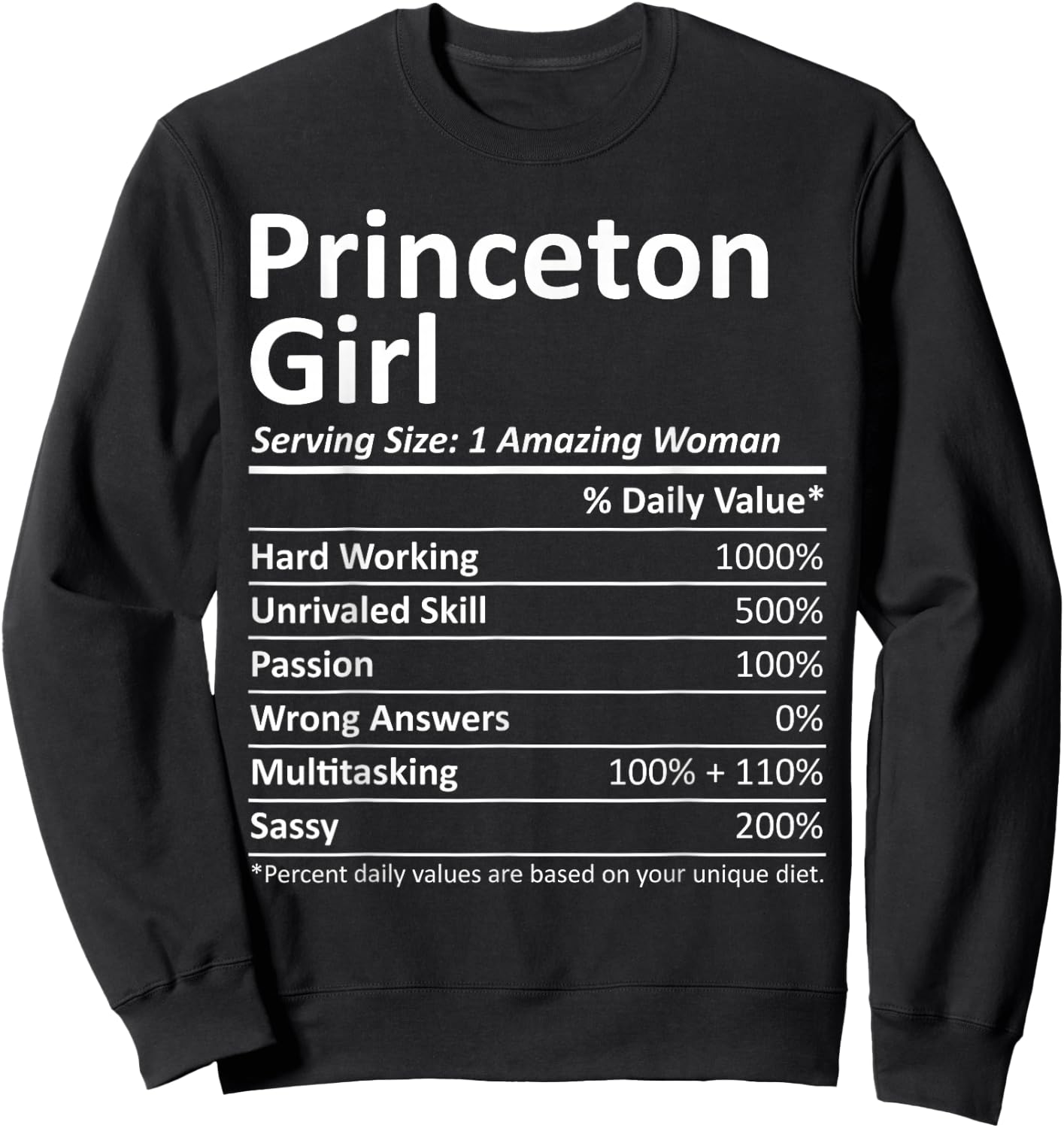 Princeton Girl NJ New Jersey Funny City Home Roots USA Gift Small Sweatshirt - Sweatshirt | Black