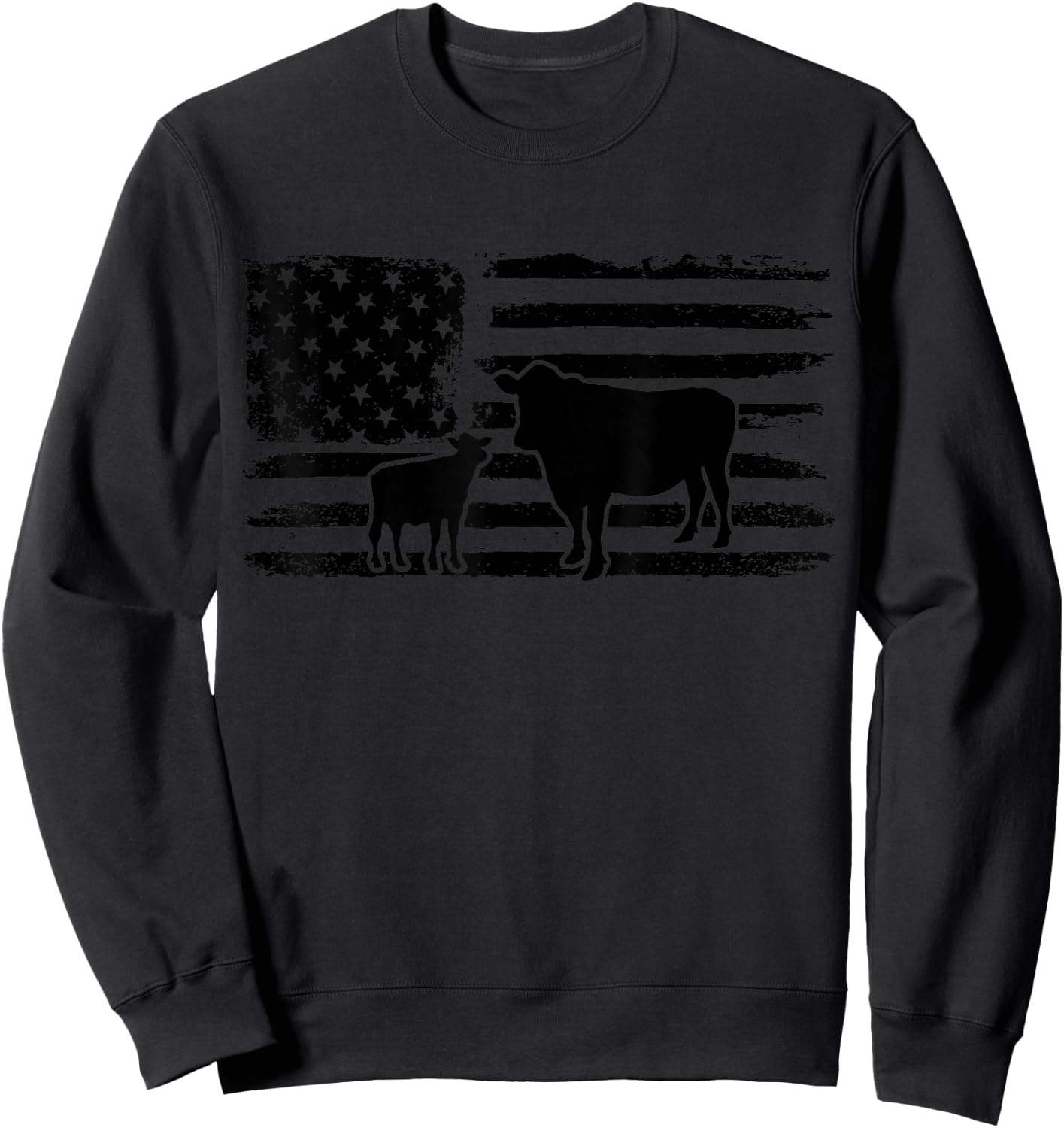 Cows American Flag Patriotic Heifer Calf Cow Lover Farmer Sweatshirt - Sweatshirt | Black
