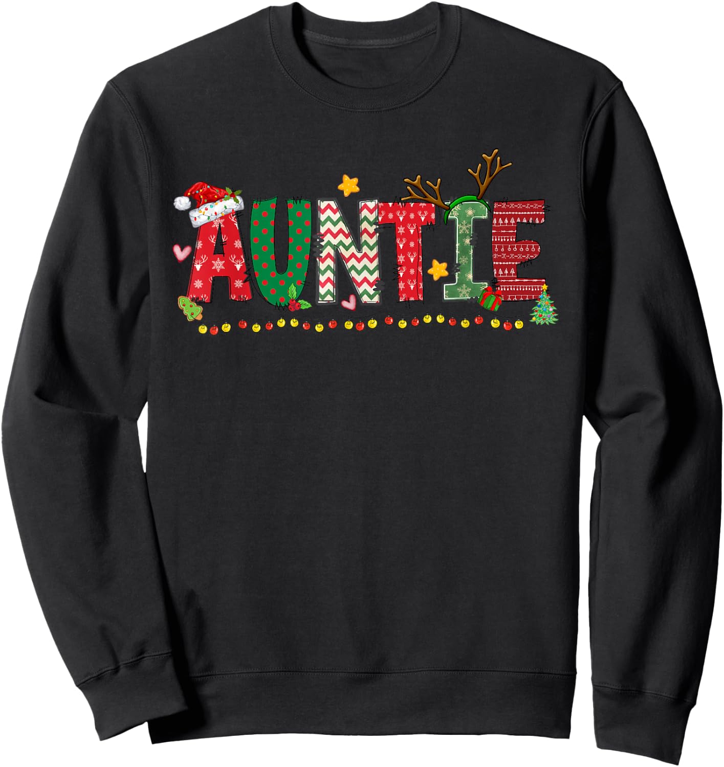Auntie Claus Christmas Lights Pajama Family Matching Sweatshirt - Sweatshirt | Black