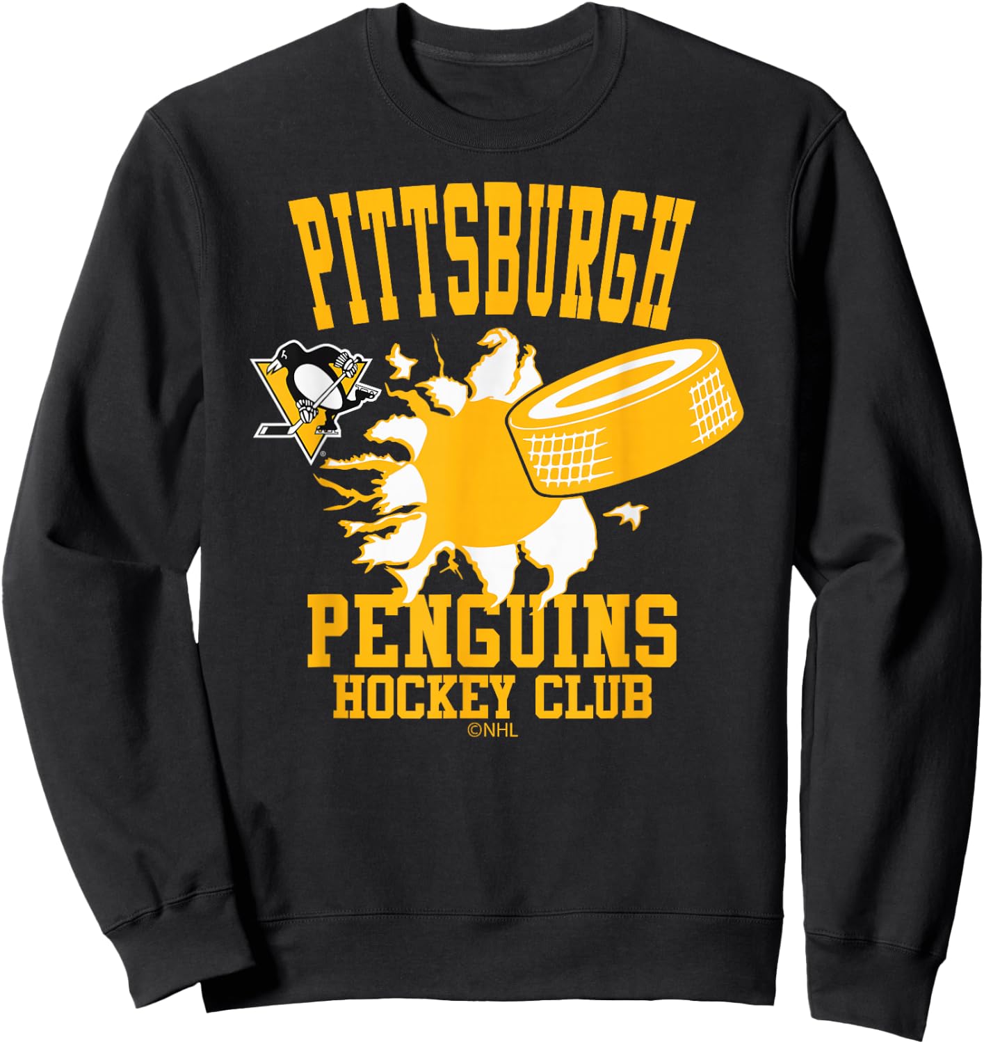 Pittsburgh Penguins Hockey Puck Burst Dark Heather Sweatshirt - Sweatshirt | Black