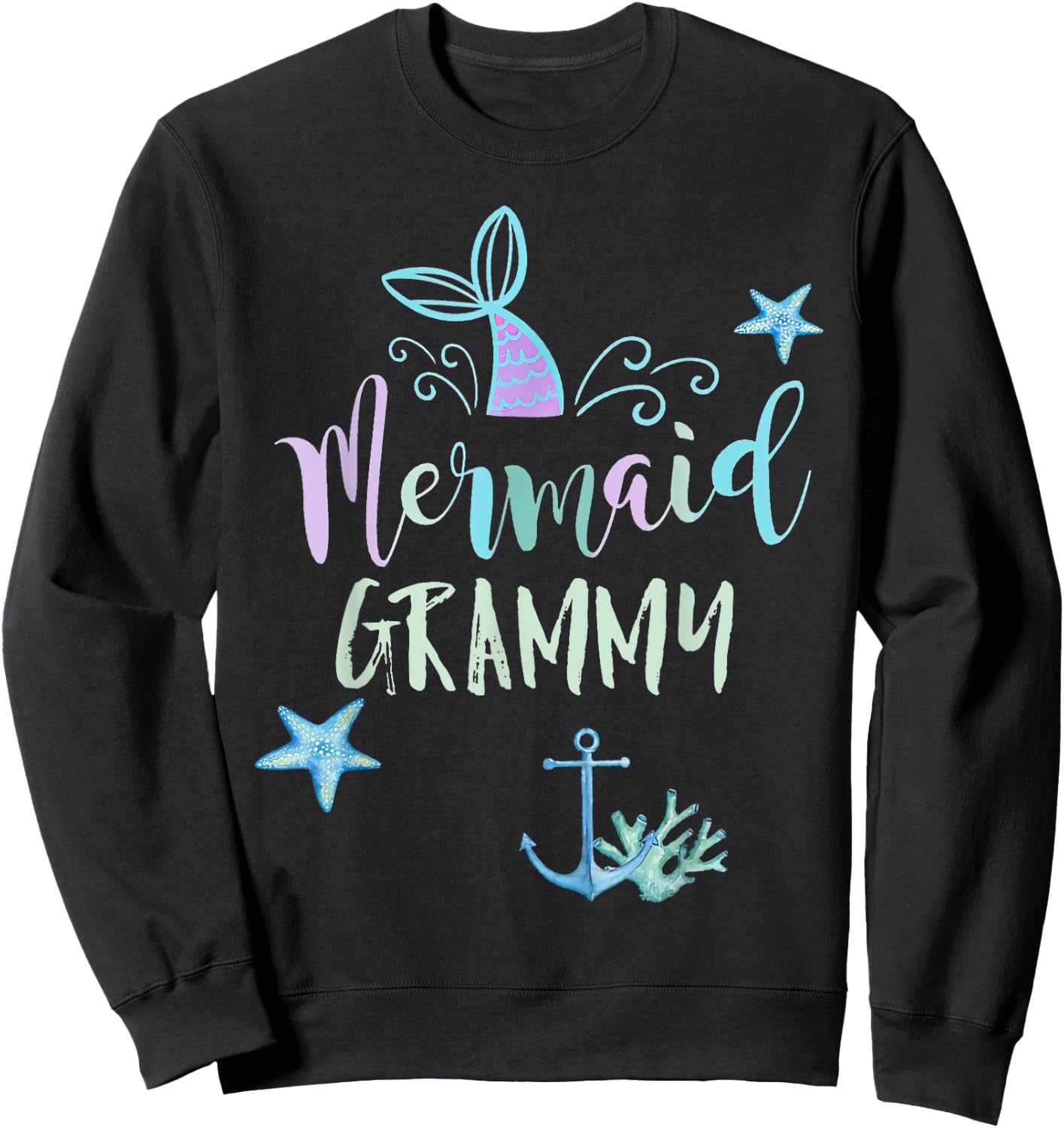 Mermaid Grammy Birthday Mermaid Family Matching Party Squad Sweatshirt - Sweatshirt | Black