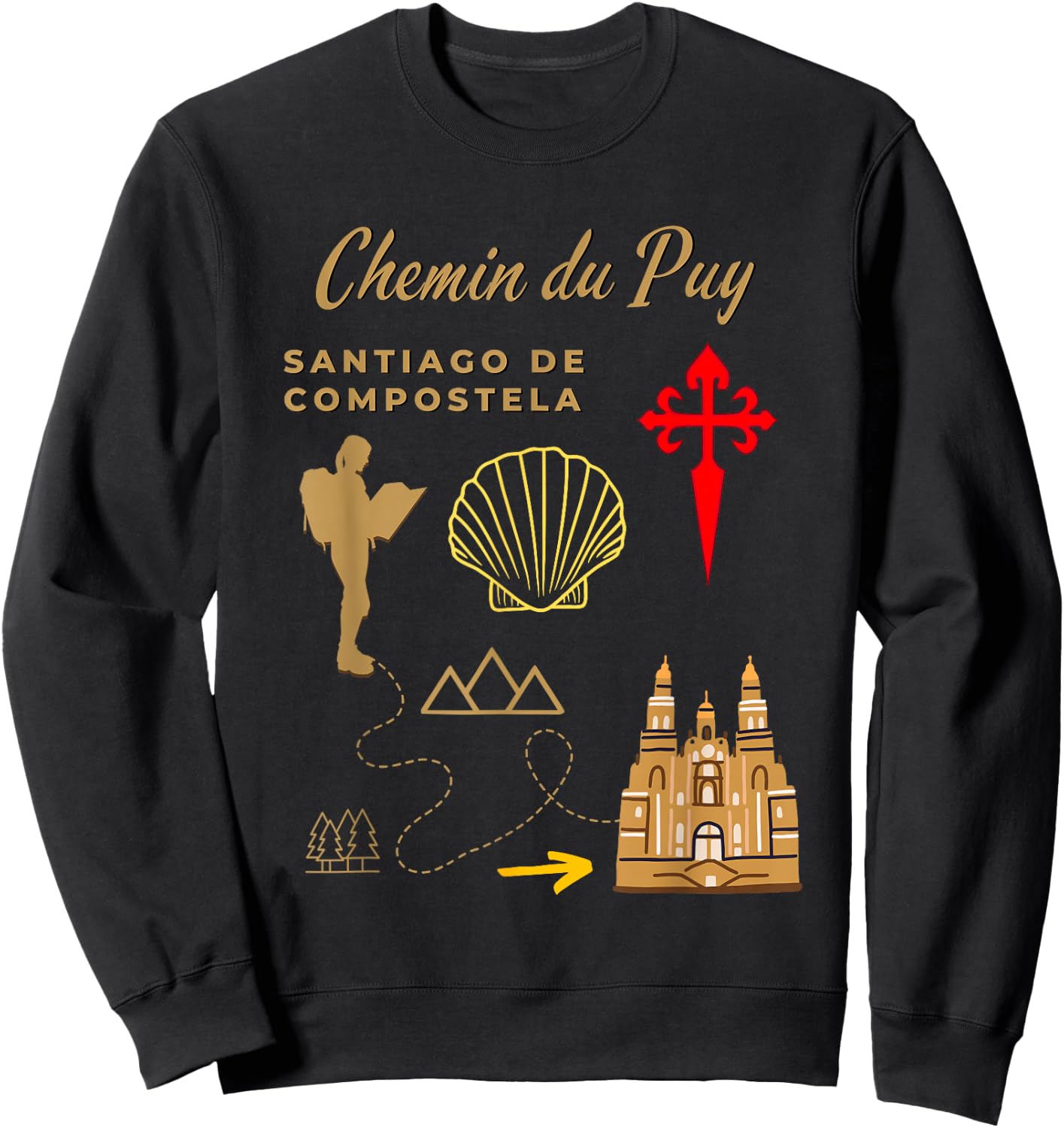 Camino Chemin du Puy Santiago de Compostela Women's Pilgrim Sweatshirt - Sweatshirt | Black