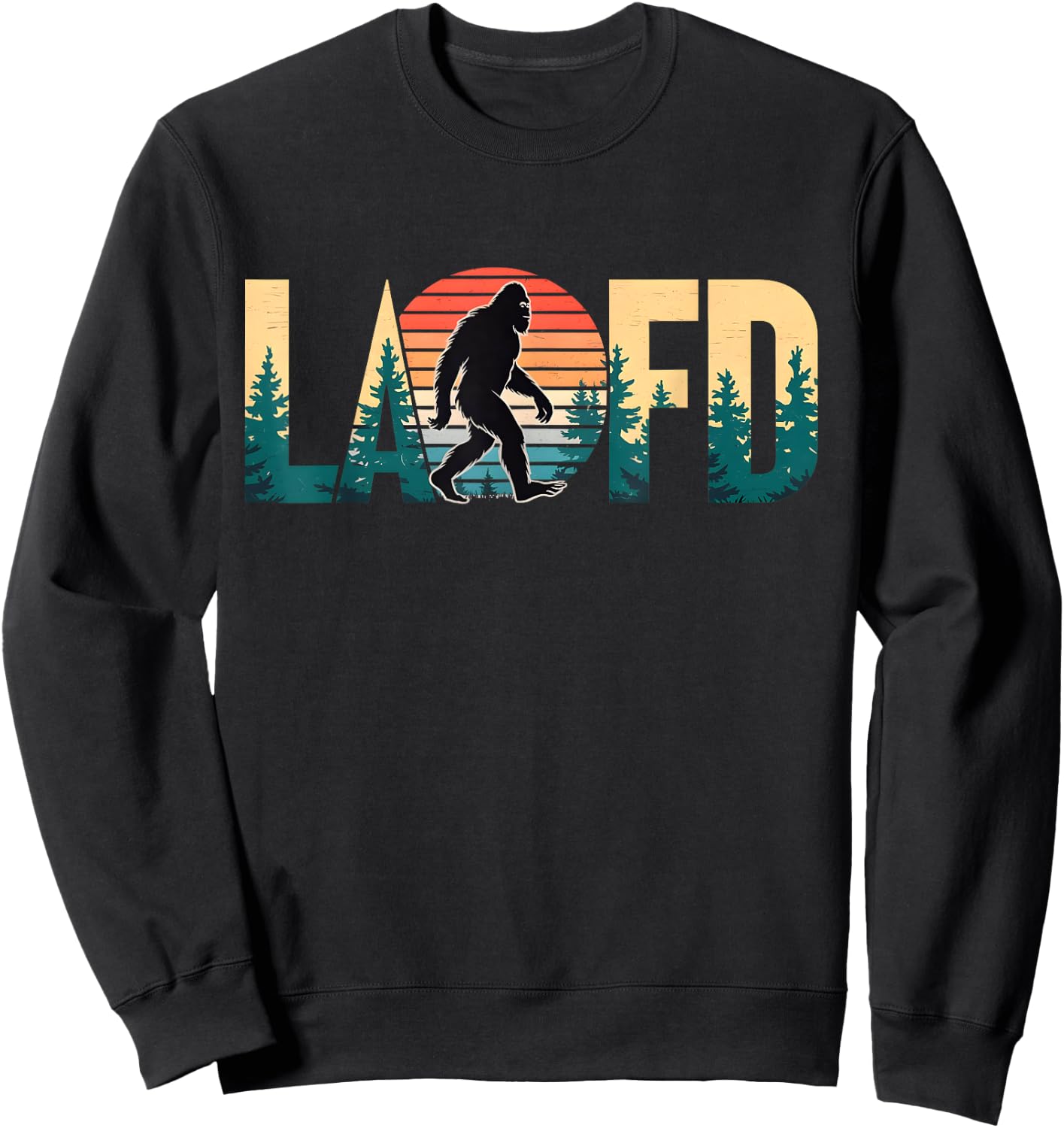 LAFD Strong Big Foot Vintage Forest Scene Retro California Sweatshirt - Sweatshirt | Black